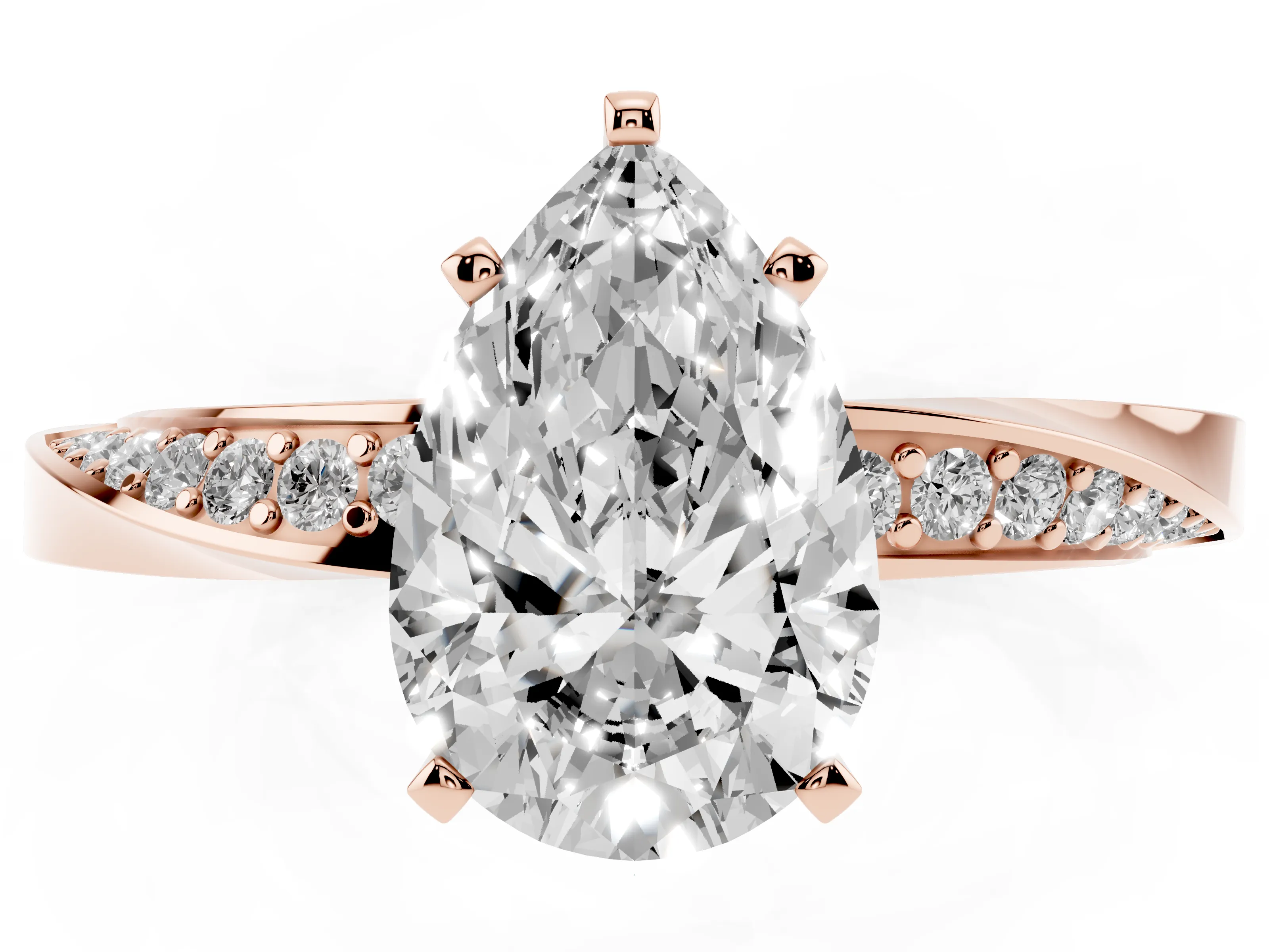 Pear Cut Diamond Engagement Ring Set in Rose gold with Side Stone Accents and Prong Setting