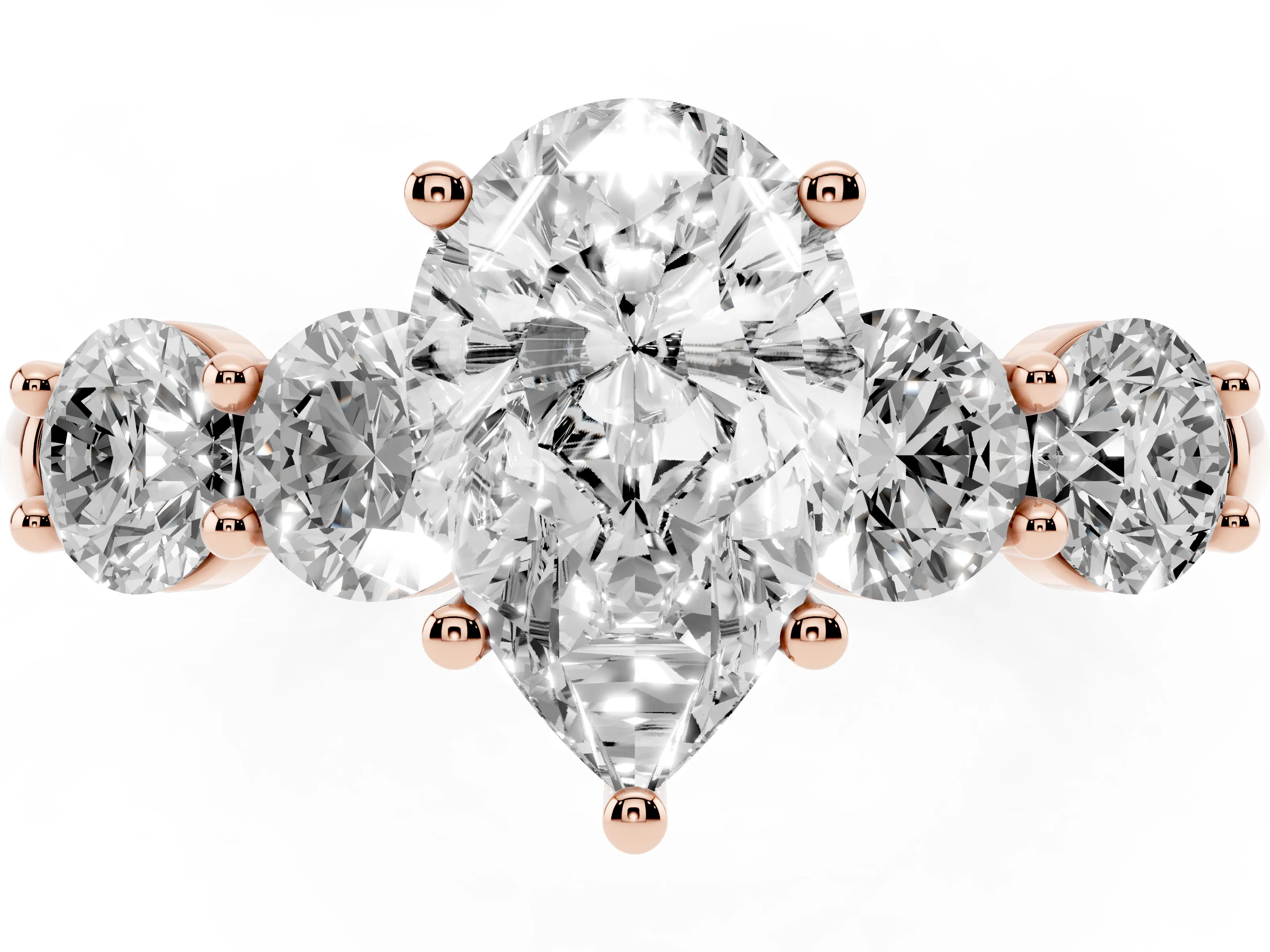 Pear Cut Diamond Five-Stone Prong Set Ring Set in Rose gold with Classic Band