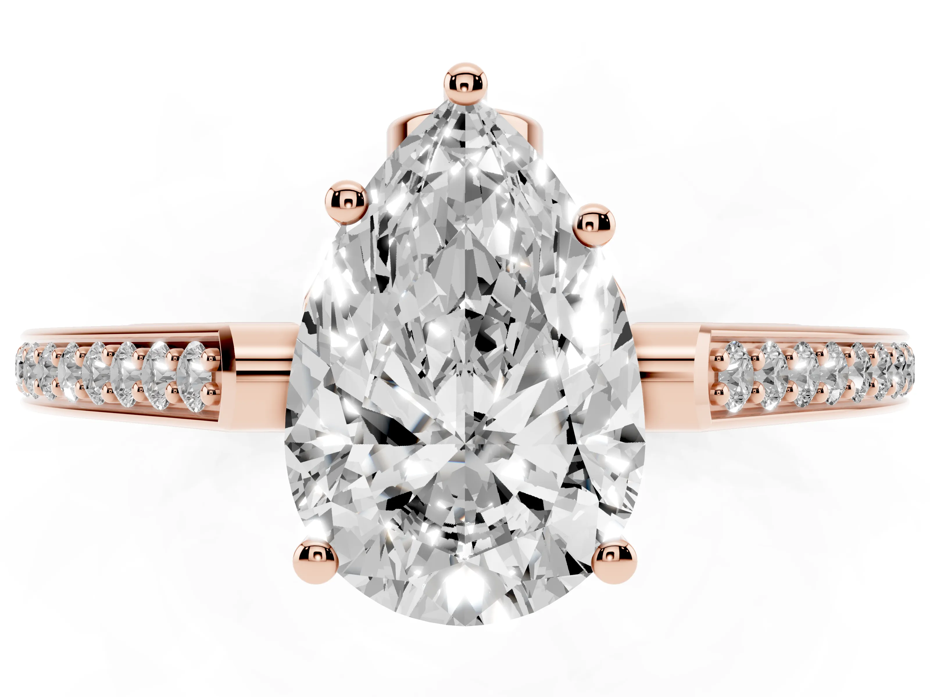 Pear Cut Diamond Cathedral Pavé Engagement Ring Set in Rose gold with Prong Setting