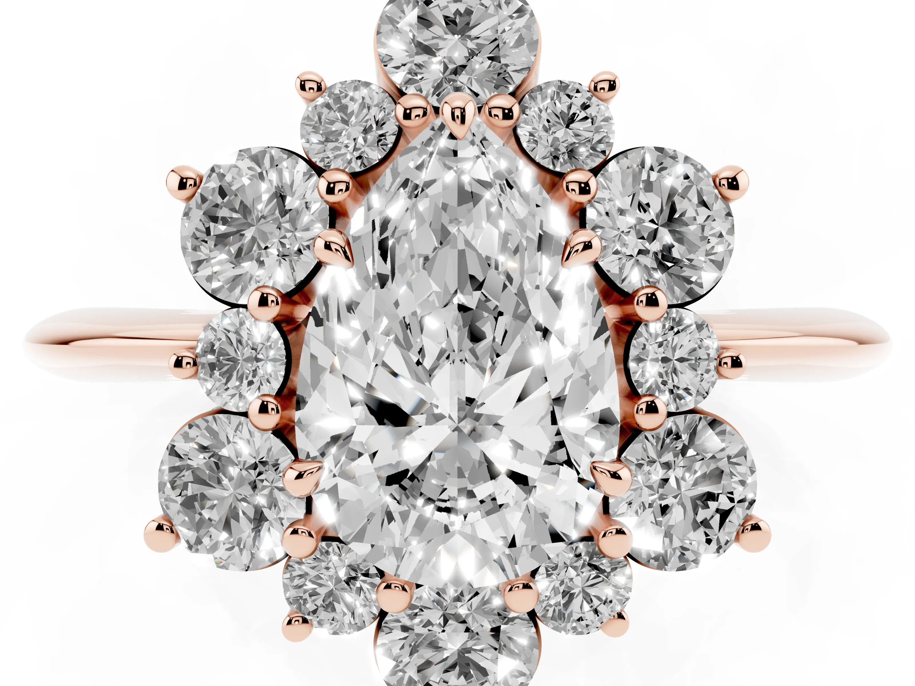 Pear Cut Diamond Cluster Halo Ring Set in Rose gold with Solitaire Band and Prong Setting
