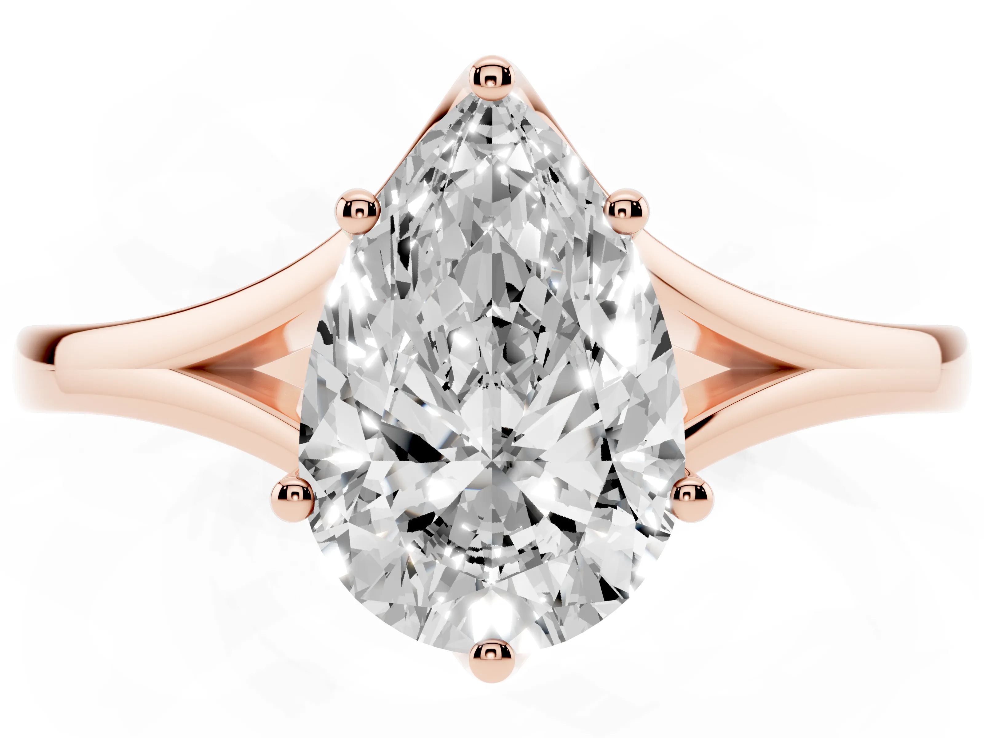 Pear Cut Diamond Solitaire Ring Set in Rose gold with Polished Tapered Band and Prong Setting