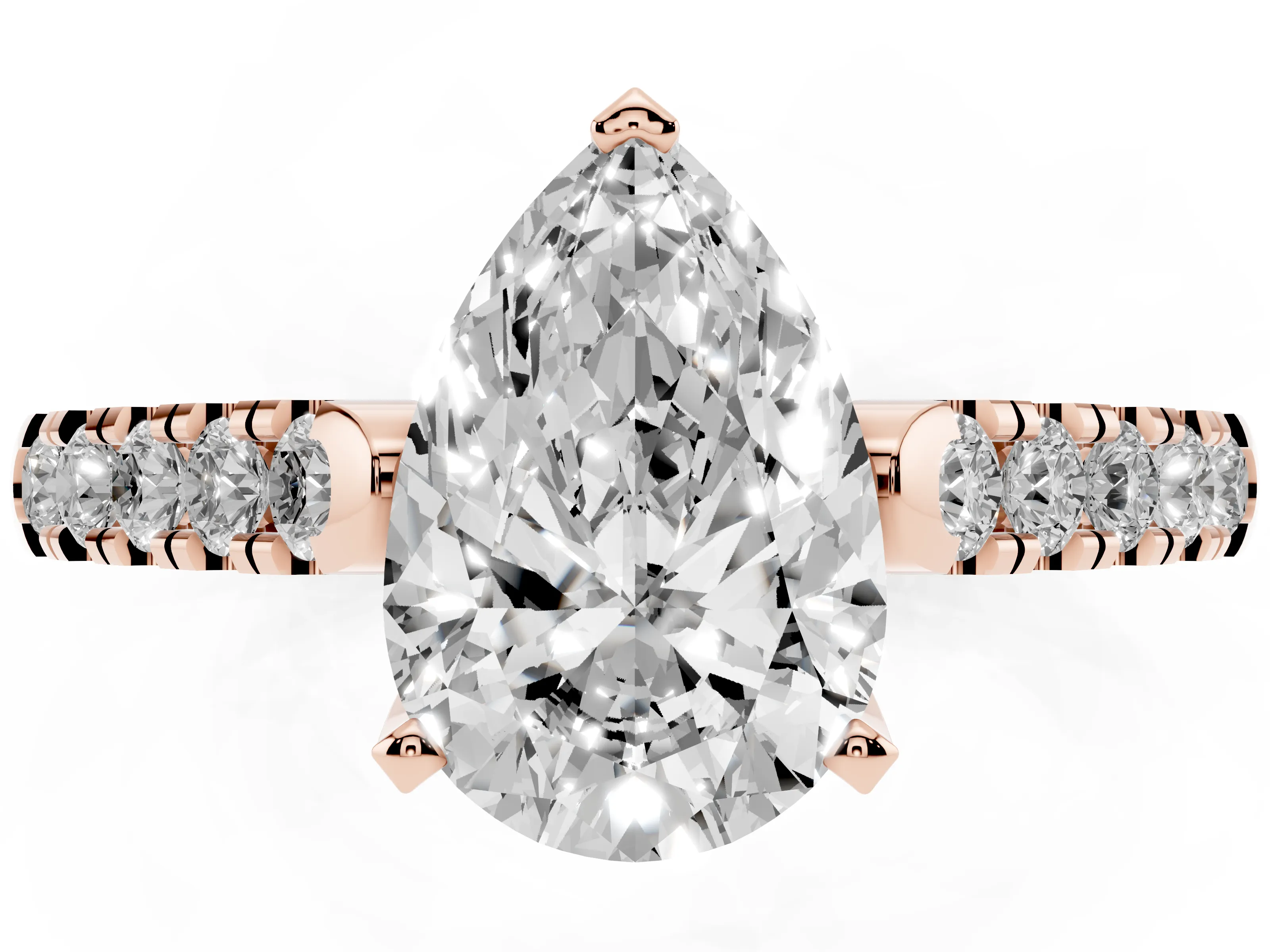 Pear-Shaped Half Pave Solitaire Engagement Ring Setting | Slim Flat Band | Rose Gold
