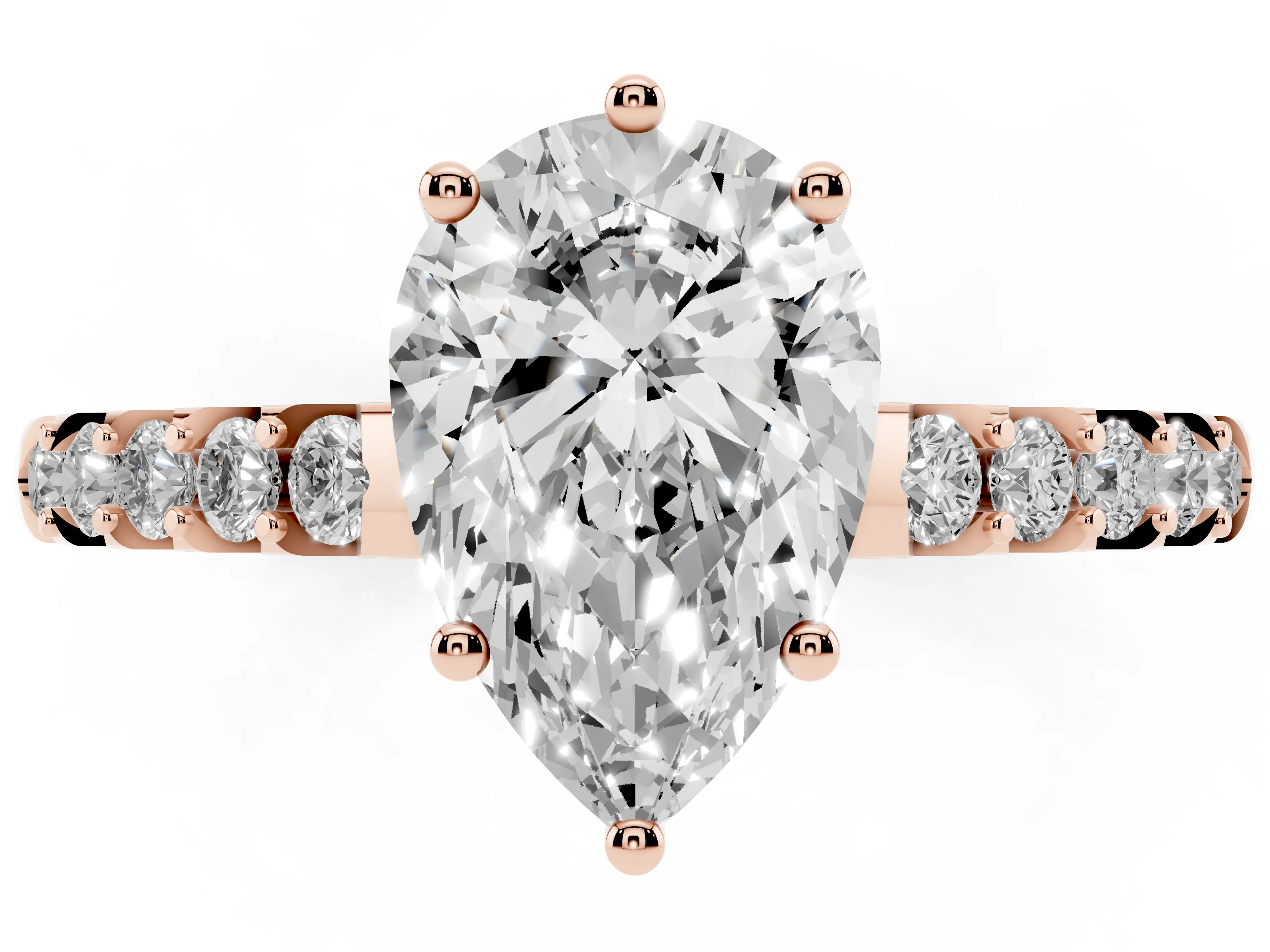 Pear Cut Diamond Solitaire Engagement Ring Set in Rose gold with Pavé Band and Prong Setting