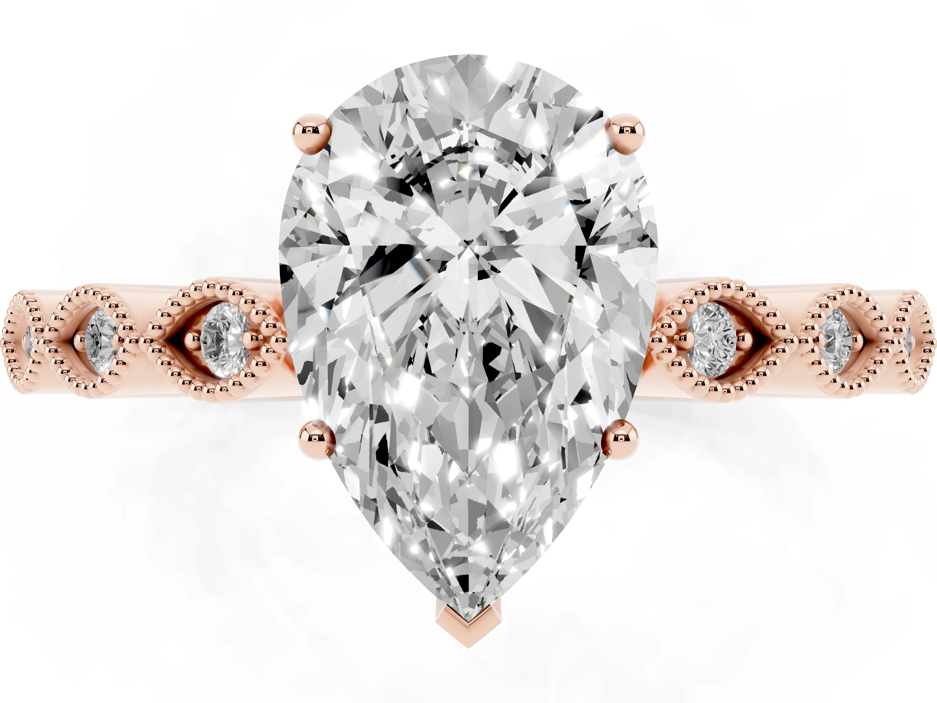 Pear Cut Diamond Solitaire Ring Set in Rose gold with Infinity Twist Pavé Band