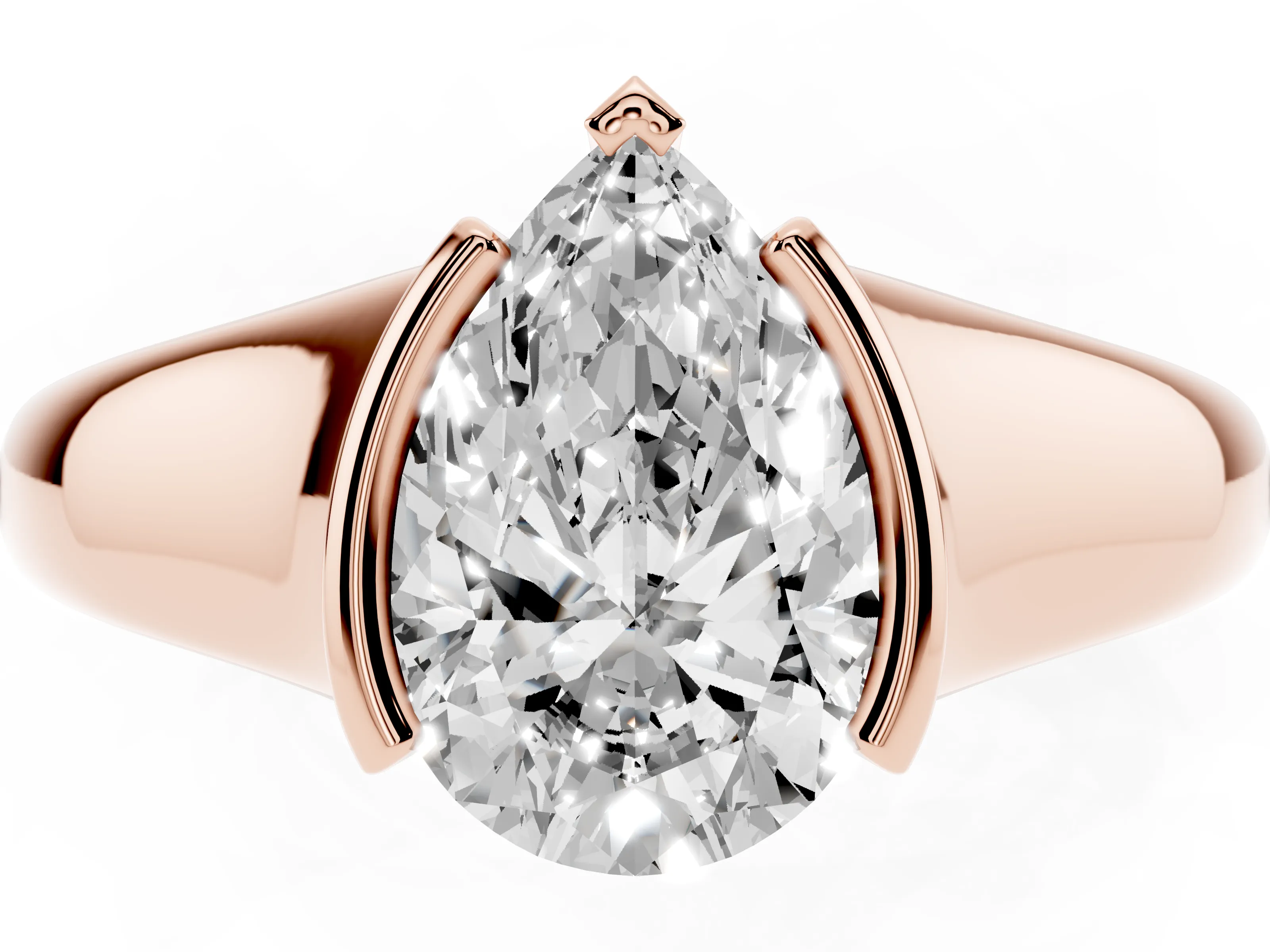 Pear Cut Diamond Solitaire Tension Set Ring Set in Rose gold with Split Shank Band