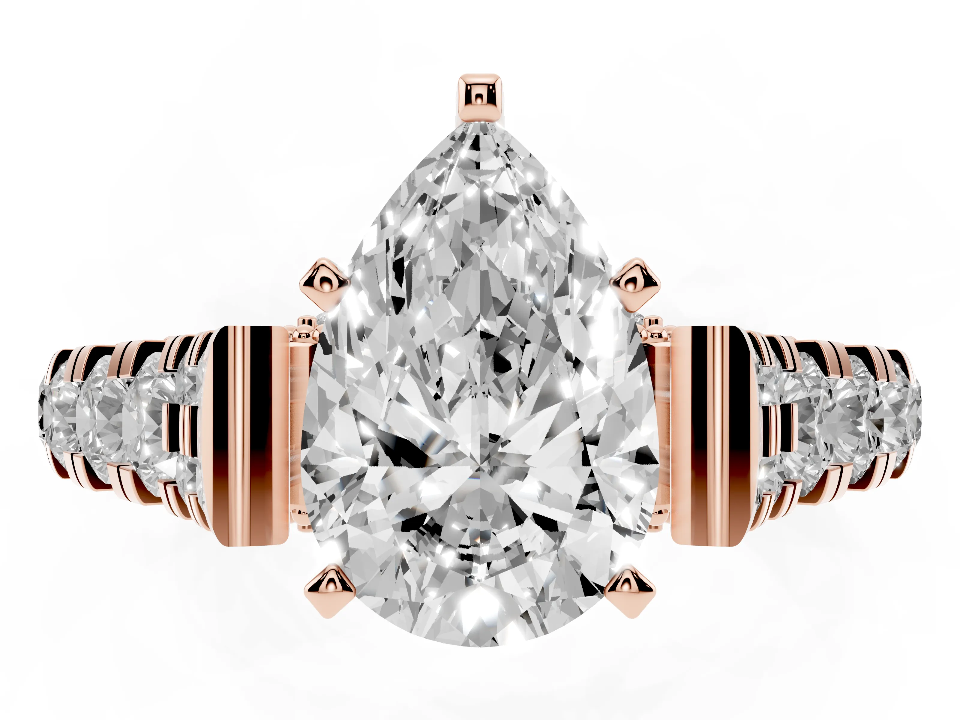 Pear Cut Diamond Classic Solitaire Ring Set in Rose gold with Pavé Band and Prong Setting