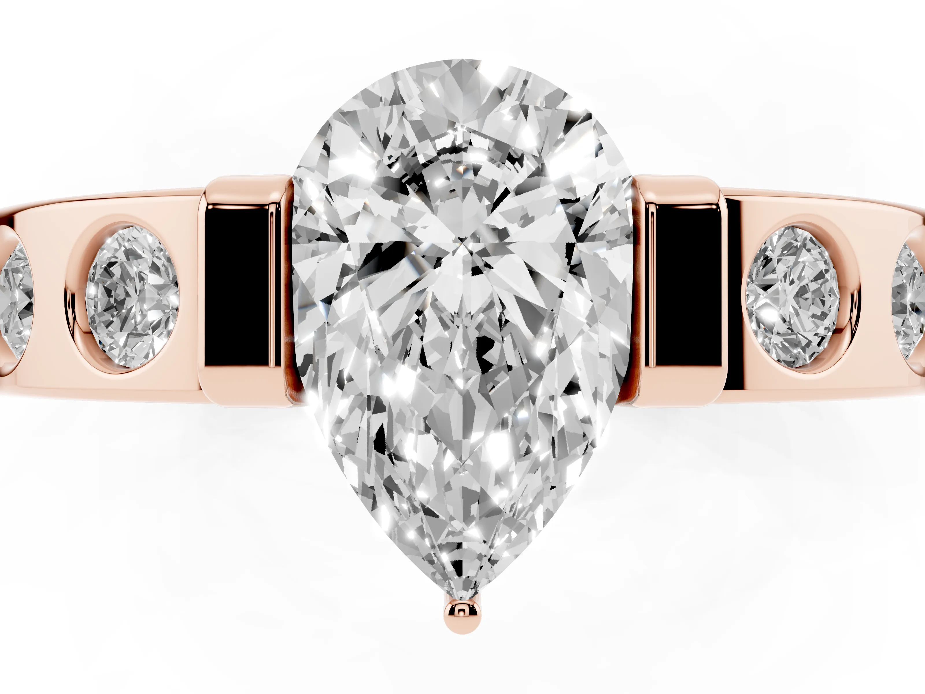 Pear Cut Diamond Channel-Set Band Ring Set in Rose gold with Bezel Prong Setting