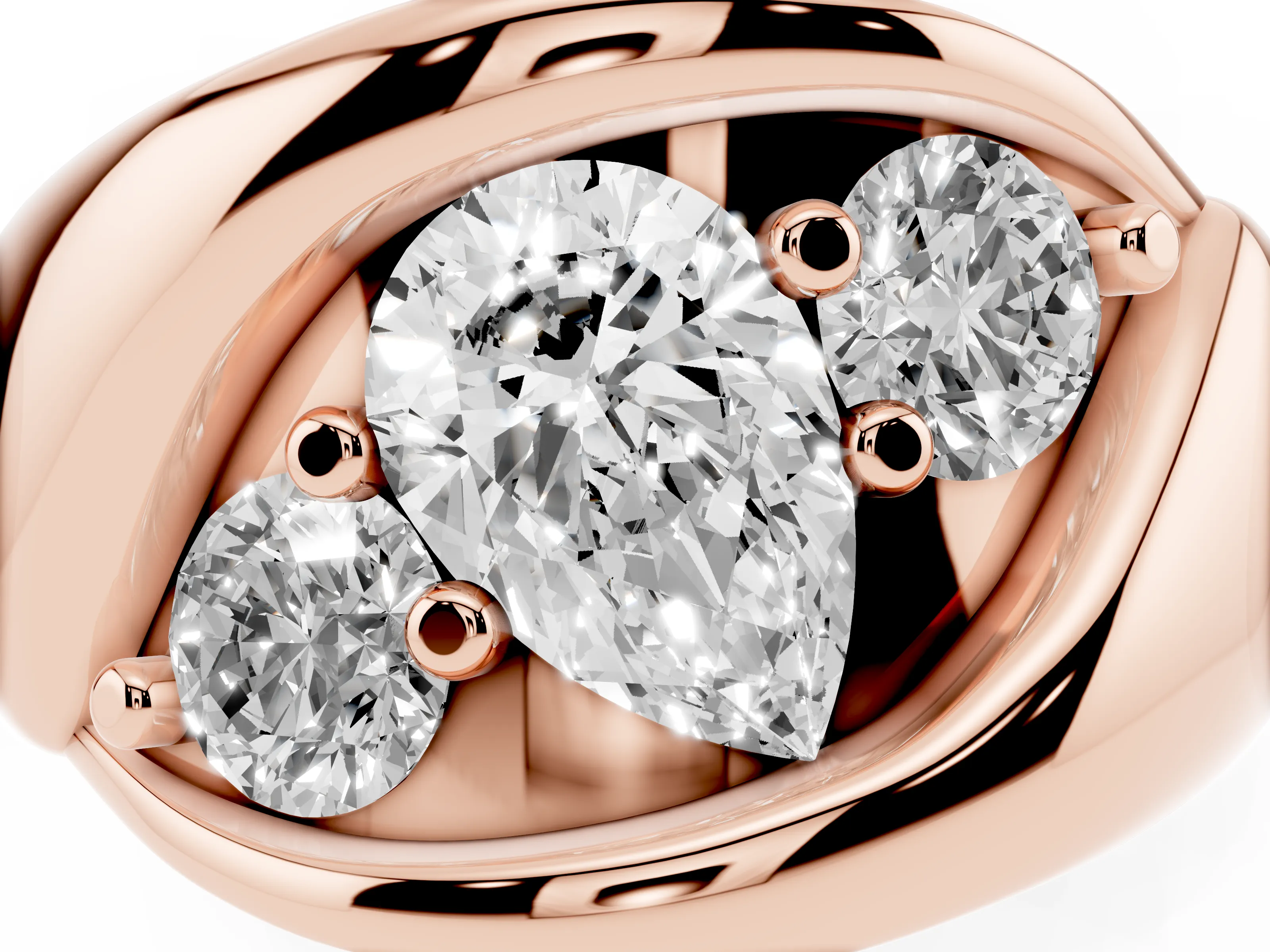 Pear Cut Diamond Channel-Set Crossover Ring Set in Rose gold