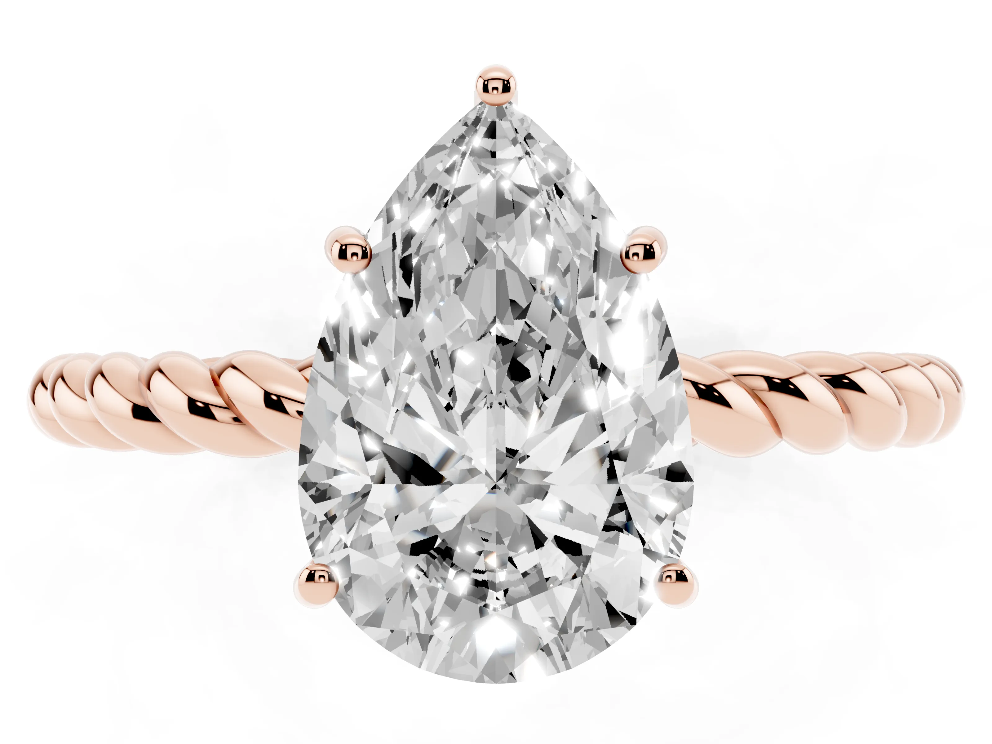 Pear Cut Diamond Solitaire Ring Set in Rose gold with Twist Band and Prong Setting