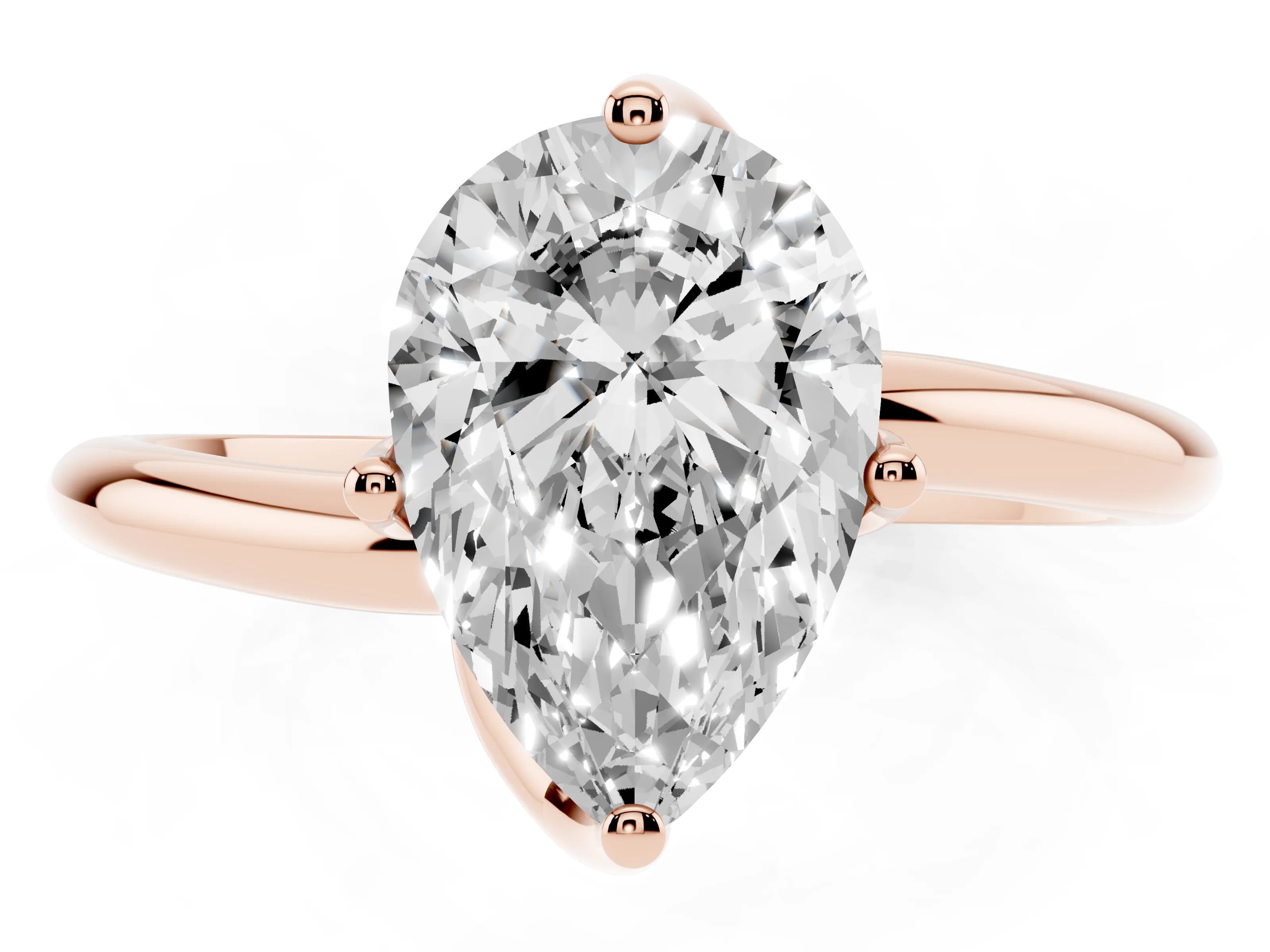 Pear Cut Diamond Solitaire Engagement Ring Set in Rose gold with Classic Plain Band