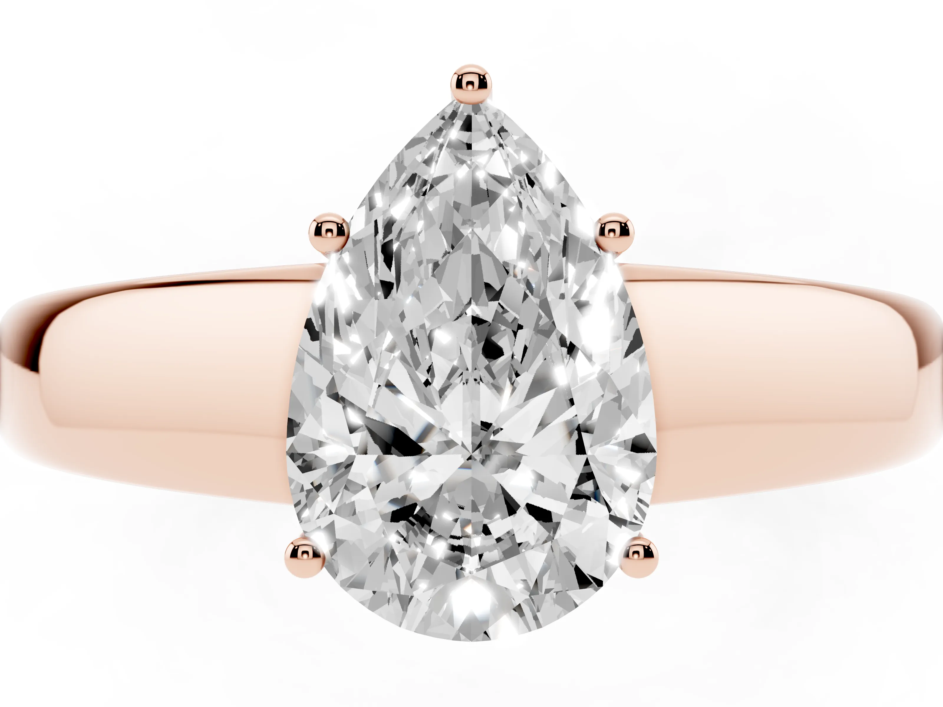 Pear Cut Diamond Solitaire Ring Set in Rose gold with Tapered Band and Prong Setting