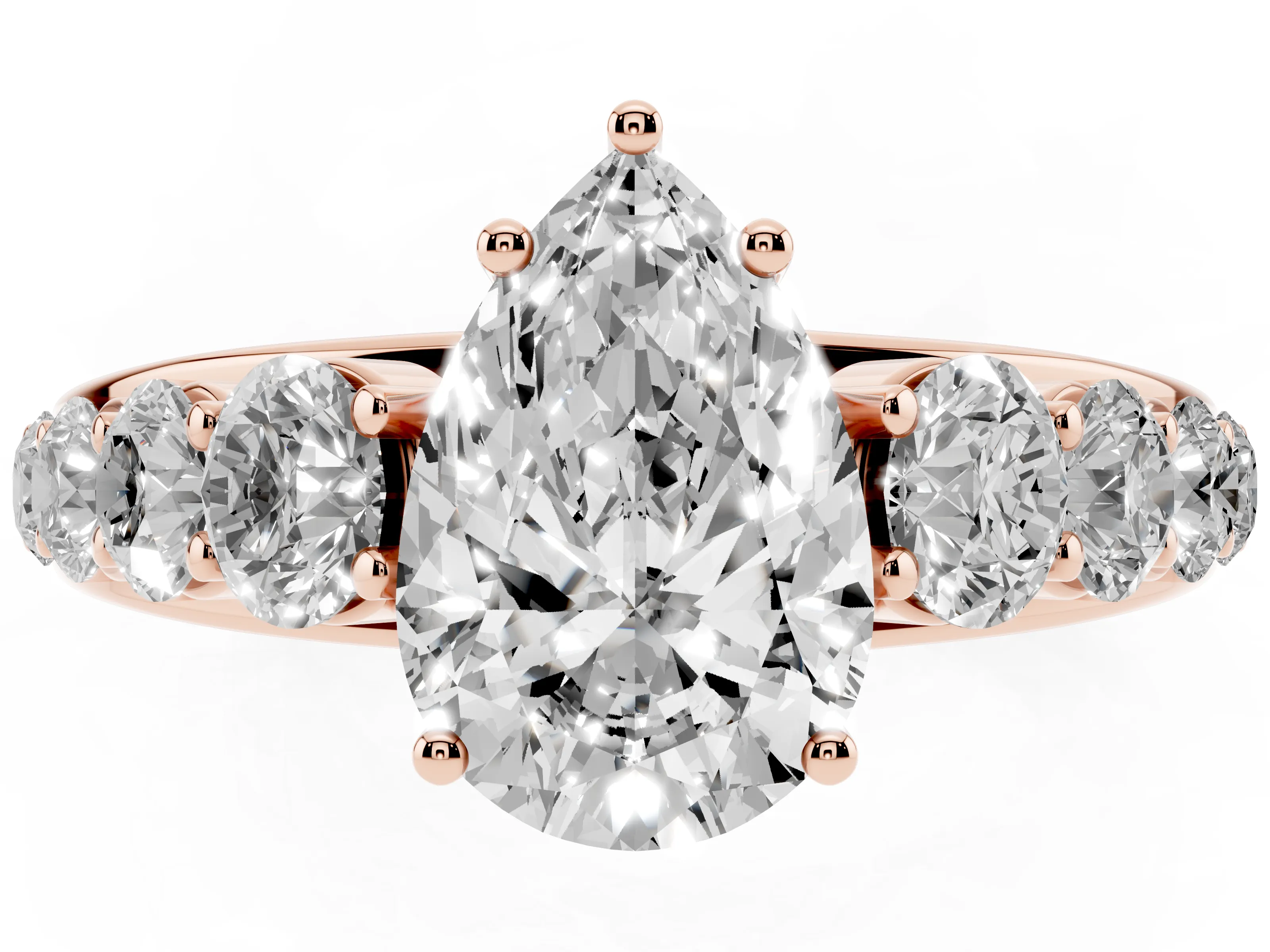 Pear Cut Diamond Solitaire Ring Set in Rose gold with Pavé-Set Band and Prong Setting