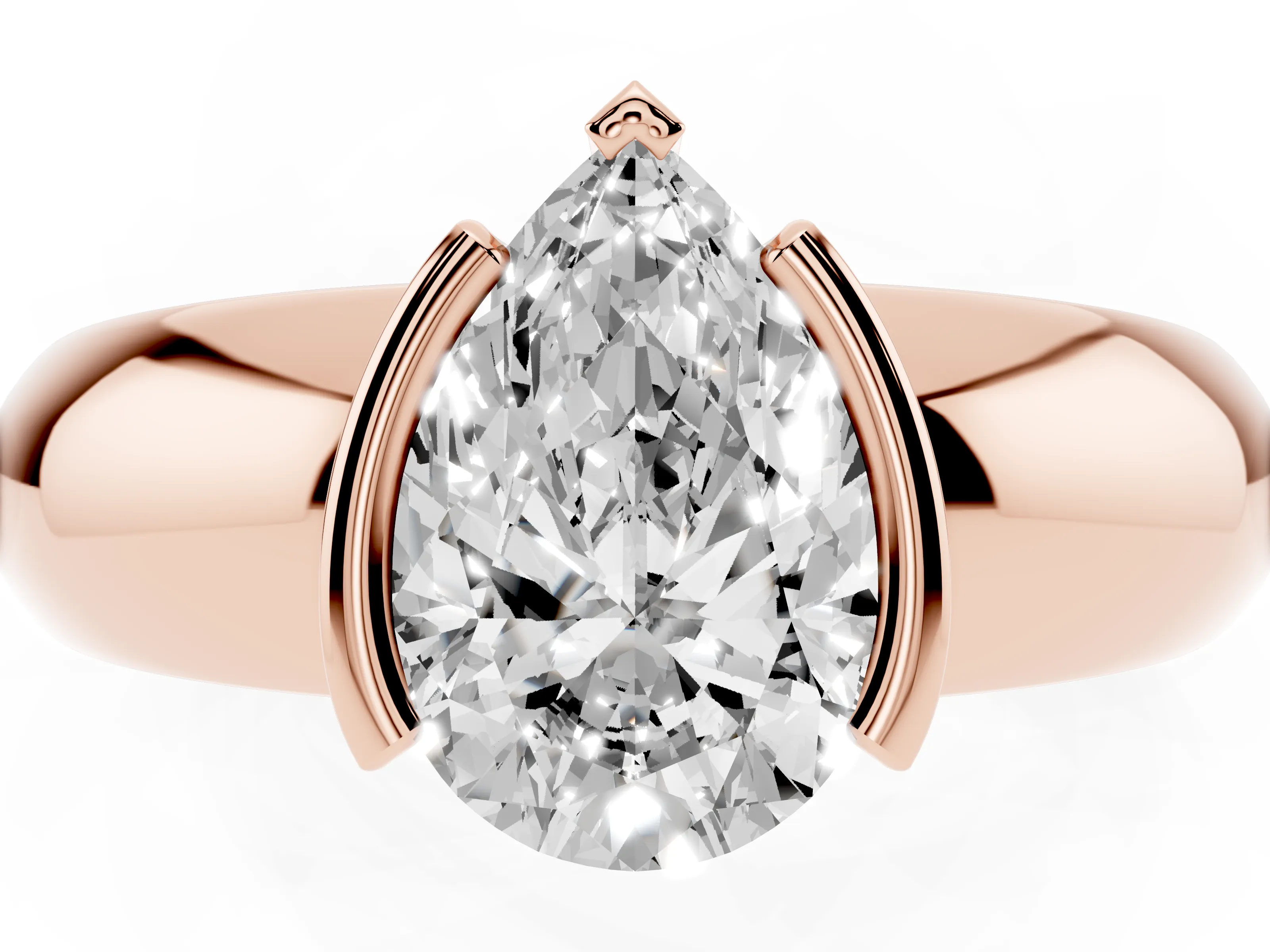 Pear Cut Diamond Solitaire Tension Set Ring Set in Rose gold with Wide Band