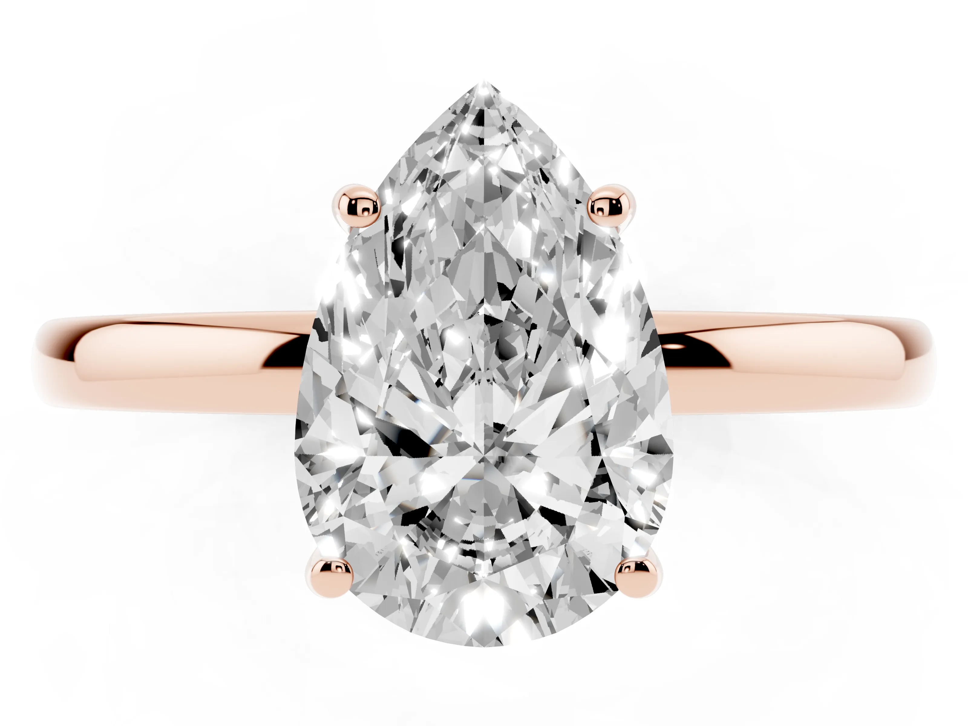 Pear Cut Diamond Solitaire Ring Set in Rose gold with Plain Band and Prong Setting