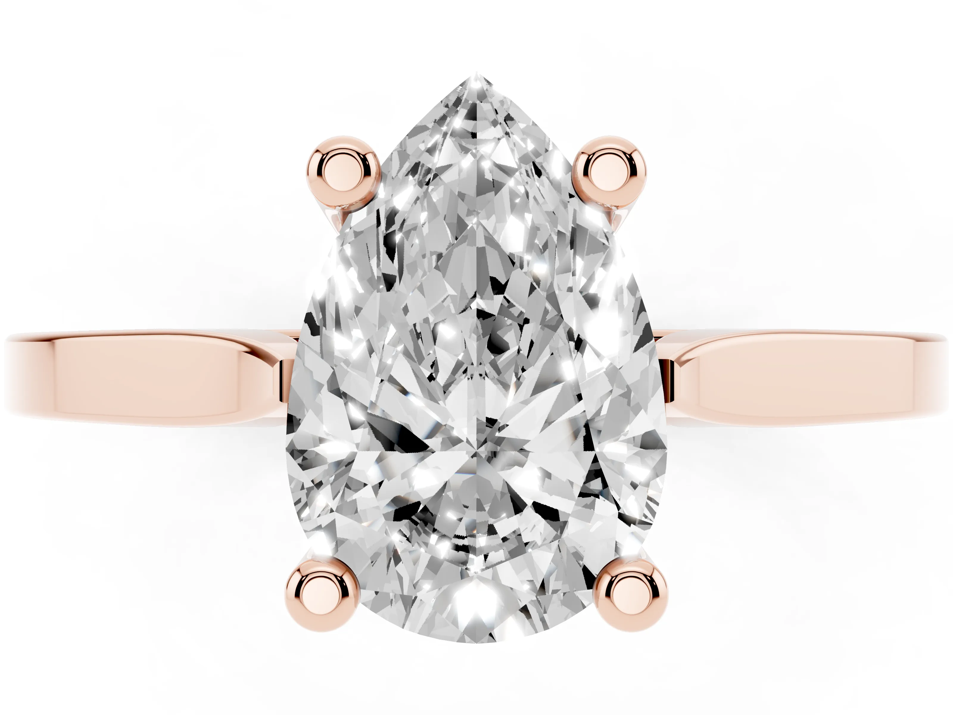 Pear Cut Diamond Solitaire Ring Set in Rose gold with Prong Setting and Tapered Band