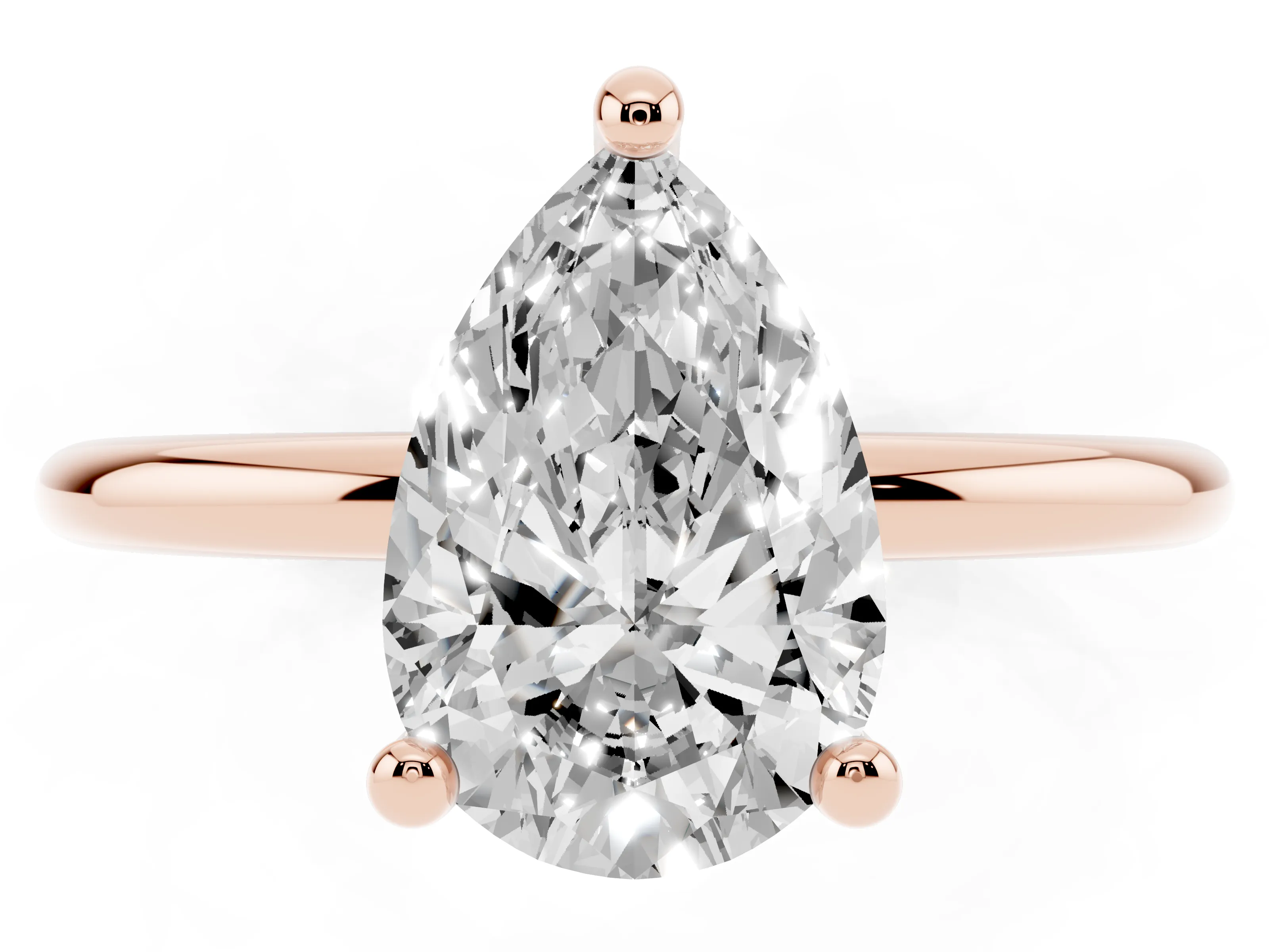 Pear Cut Diamond Solitaire Ring Set in Rose gold with Secure Prong Setting on a Classic Band