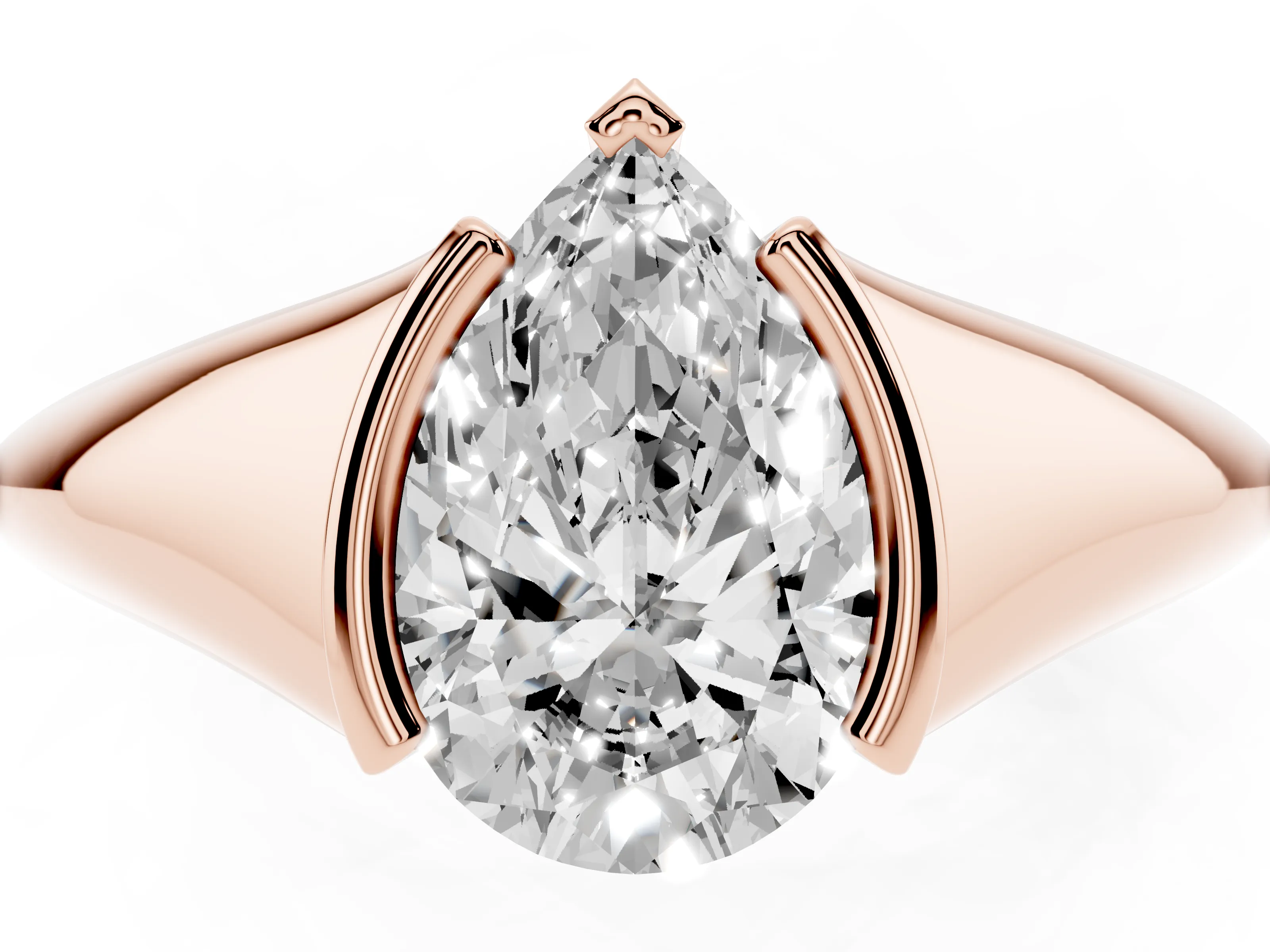 Pear Cut Diamond Solitaire Tension Set Ring Set in Rose gold