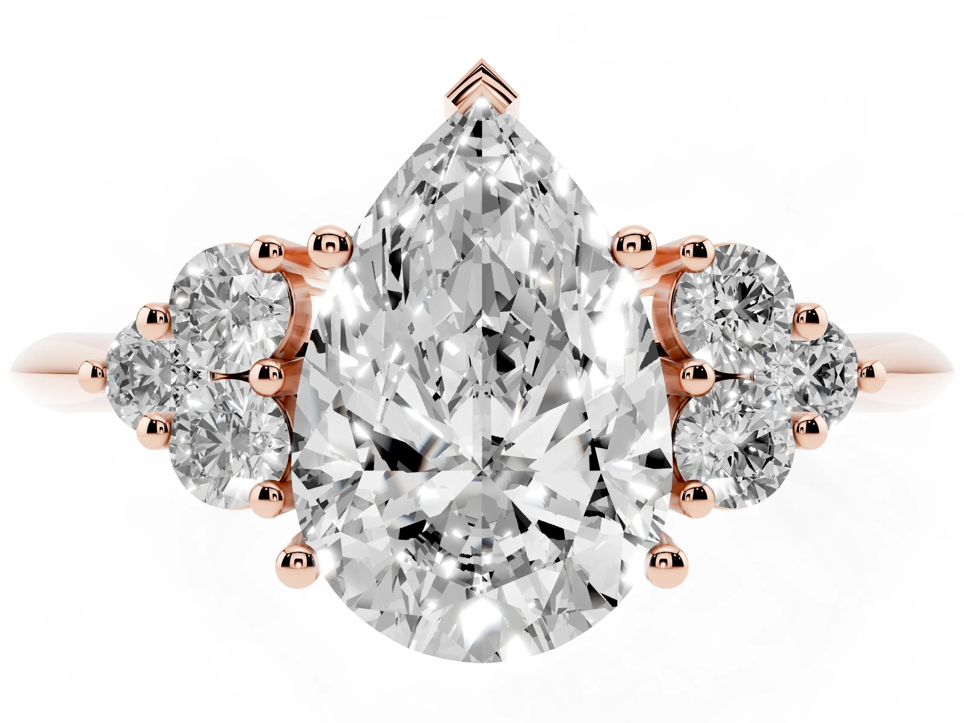 Pear Cut Diamond Cluster Ring Set in Rose gold with Plain Band and Prong Setting