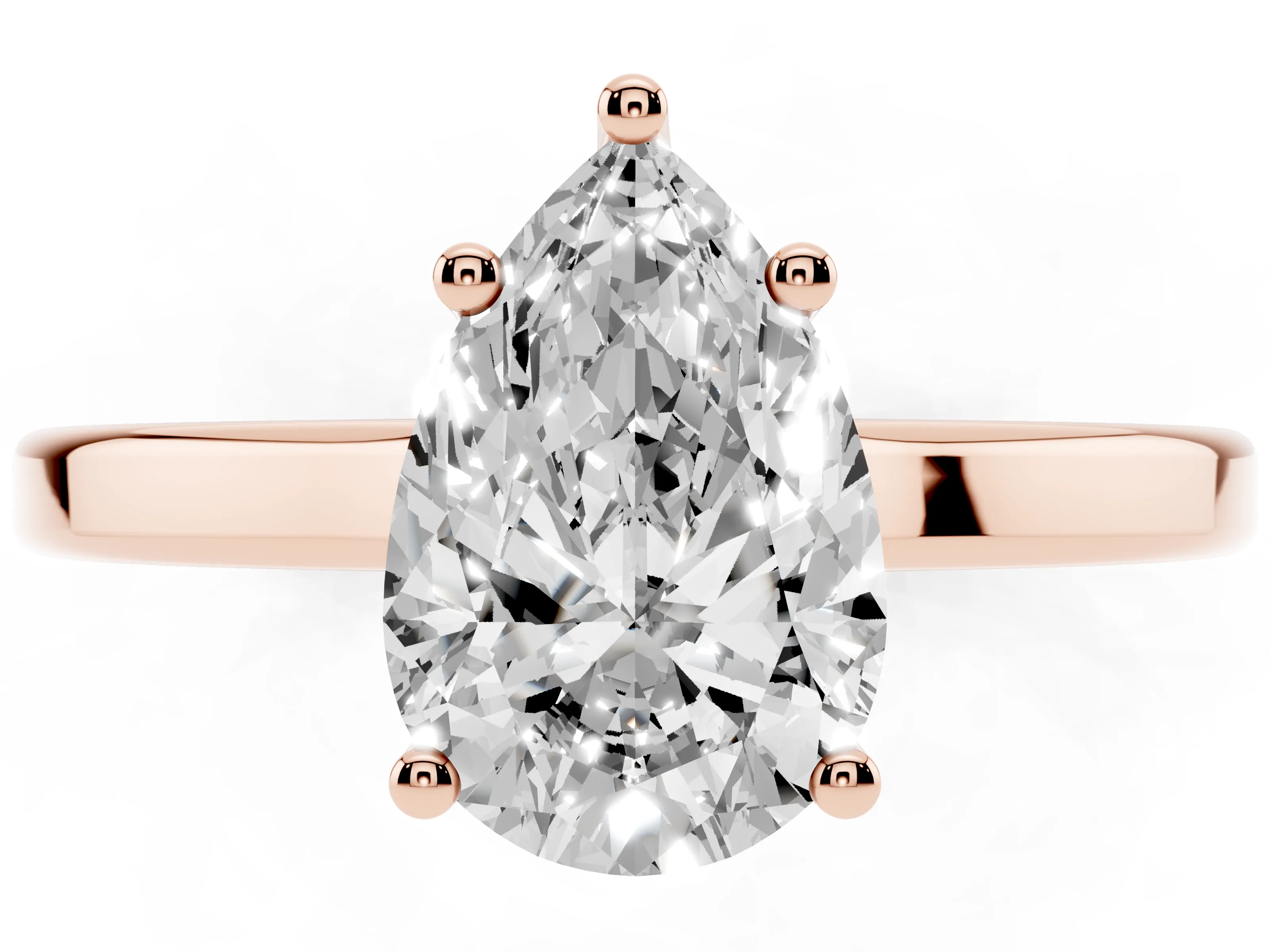 Pear Cut Diamond Solitaire Engagement Ring Set in Rose gold with Prong Setting on a Plain Band