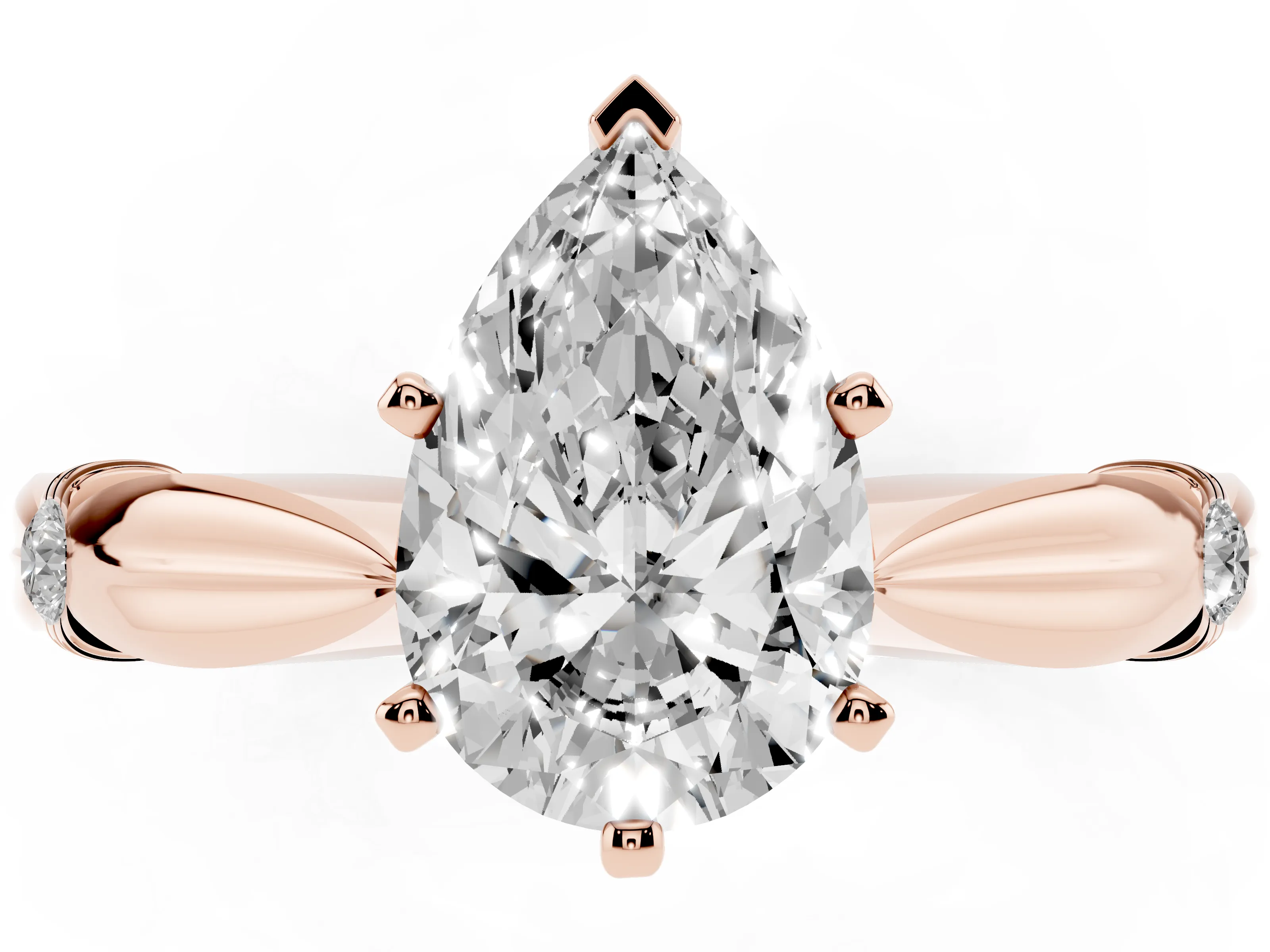Pear Cut Diamond Solitaire Twisted Band Ring Set in Rose gold with Accent Stones and Prong Setting