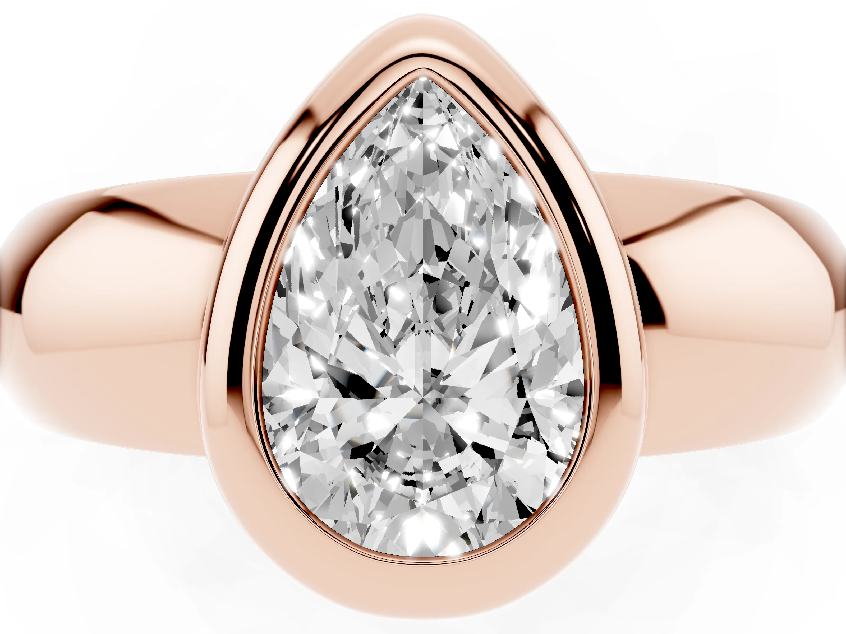 Bezel Set Pear Cut Diamond Solitaire Ring Set in Rose gold with Wide Band