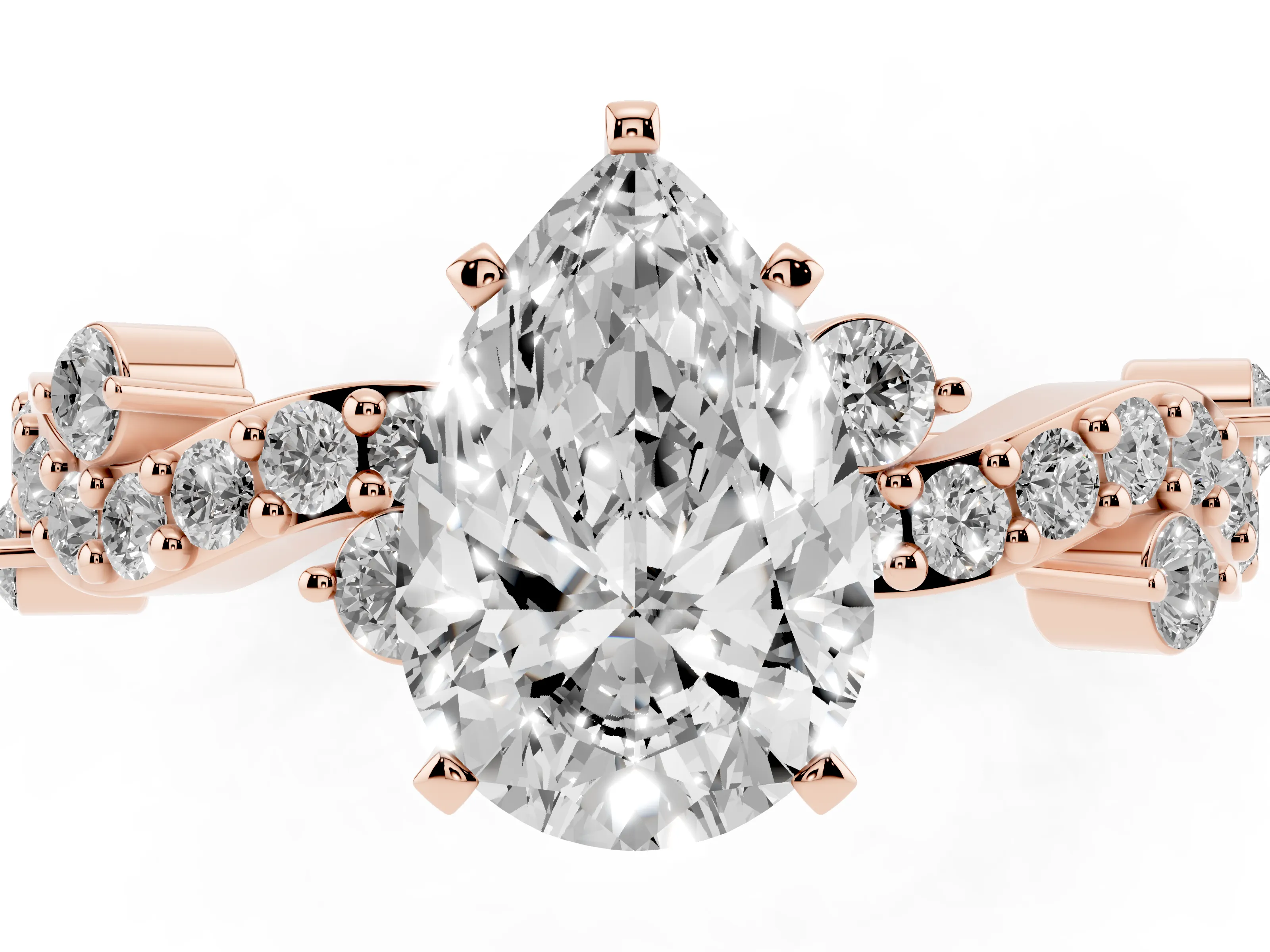 Pear Cut Diamond Solitaire Twisted Band Set in Rose gold with Pavé Setting