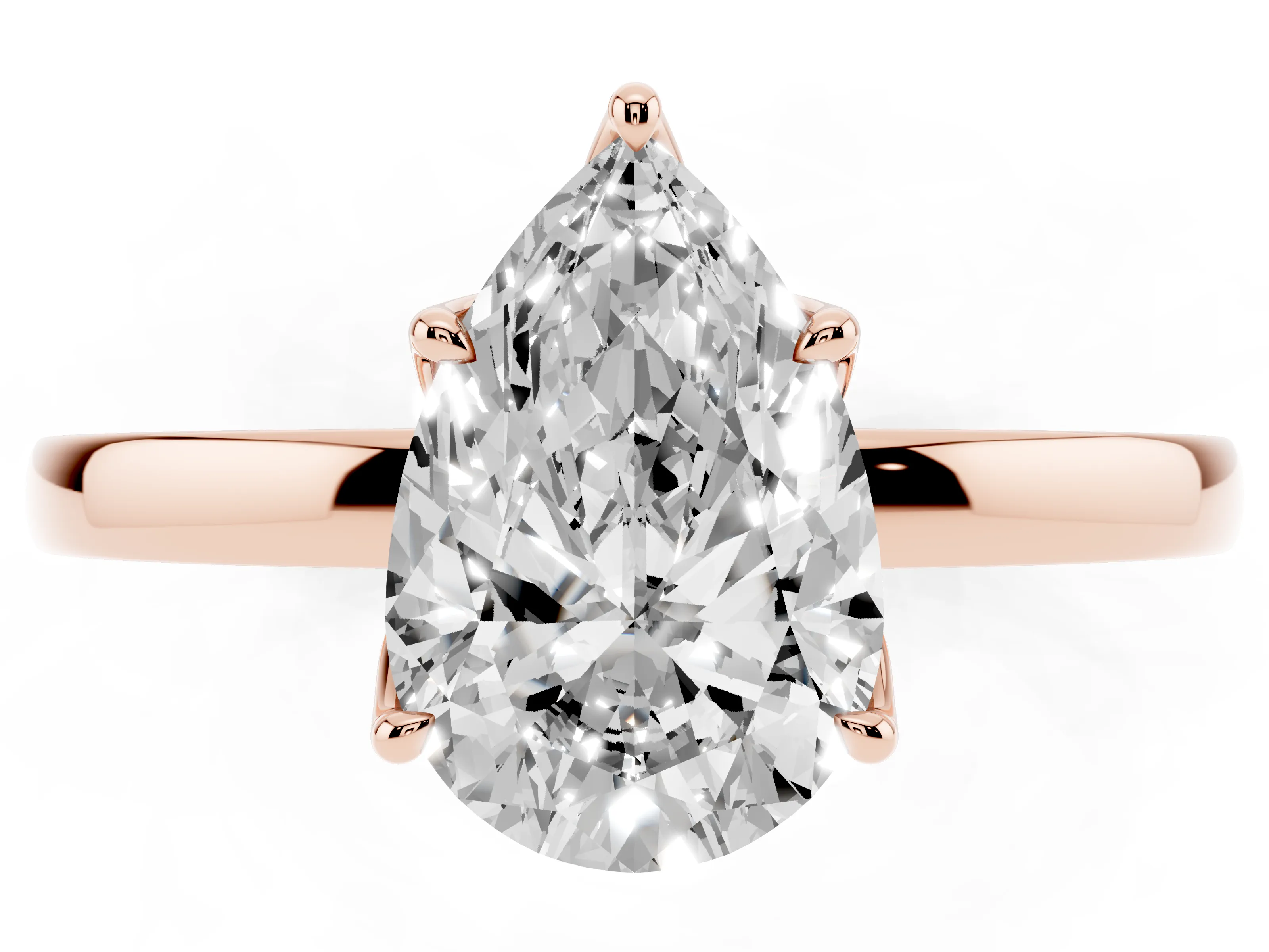 Pear Cut Diamond Solitaire Ring Set in Rose gold with Prong Setting and Thin Polished Band