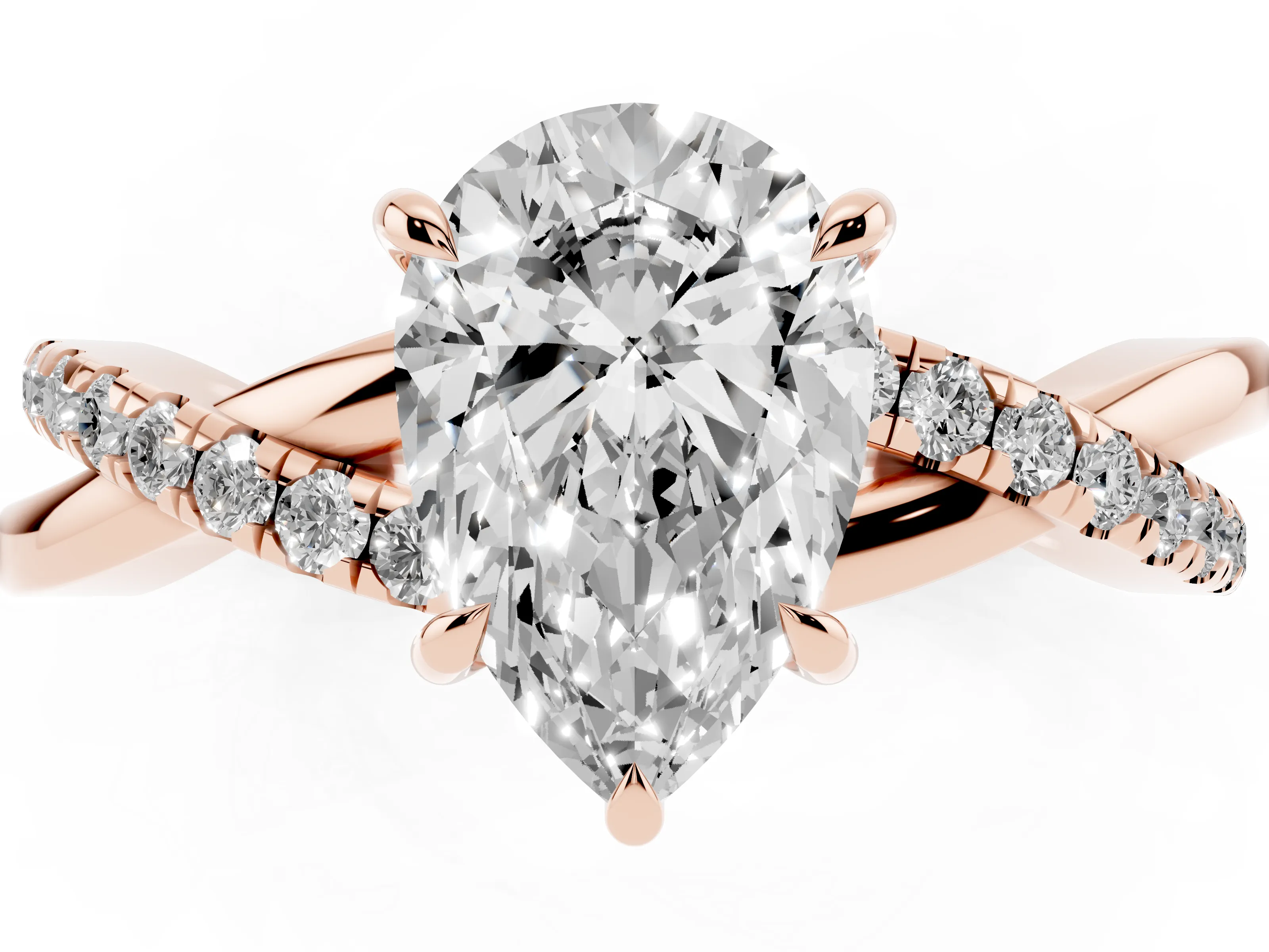 Pear Cut Diamond Twisted Pavé Band Ring Set in Rose gold with Prong Setting
