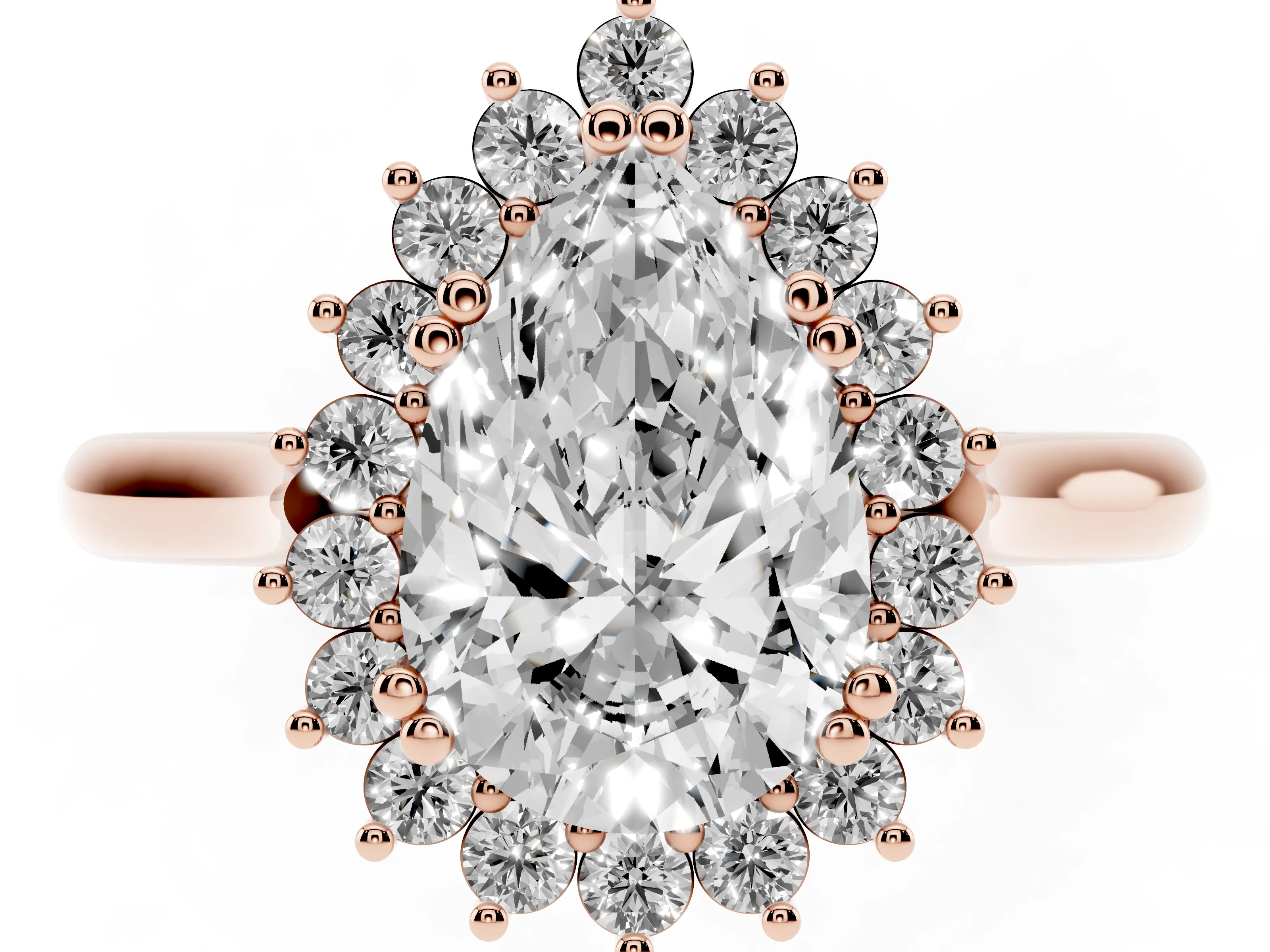 Pear Cut Diamond Halo Ring Set in Rose gold with Plain Solitaire Band and Prong Setting