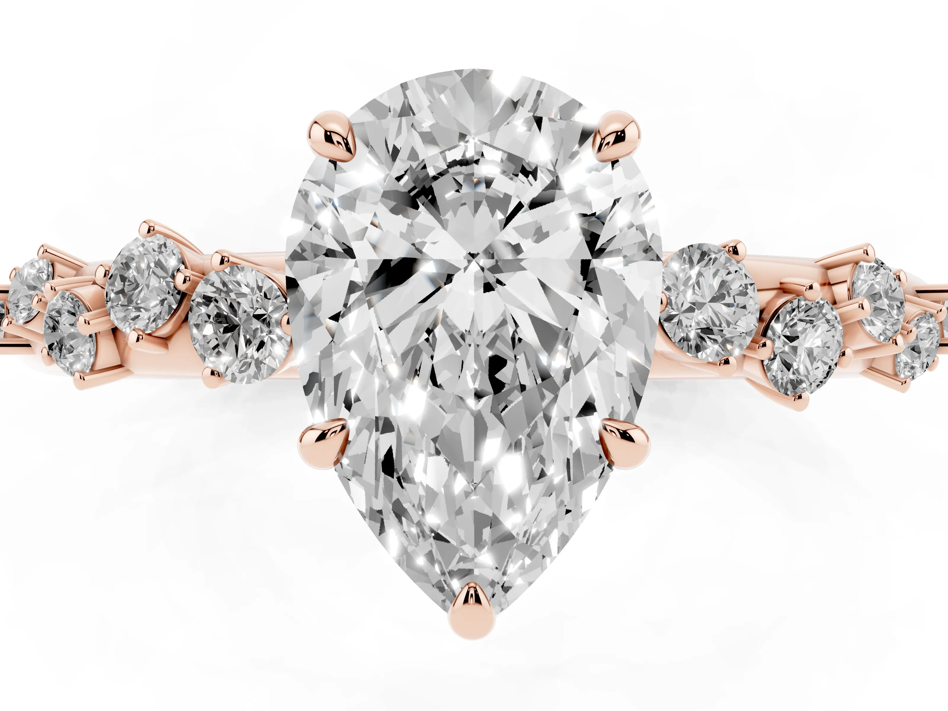 Pear Cut Diamond Cluster Solitaire Ring Set in Rose gold with Prong Setting