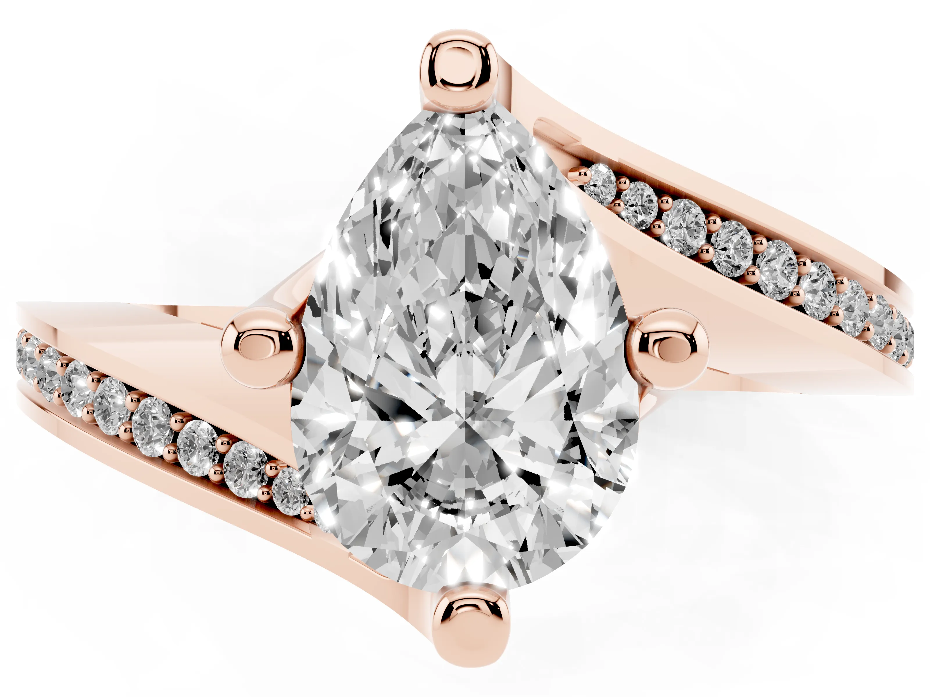 Pear Cut Diamond Solitaire Ring Set in Rose gold with Intertwined Pavé Twist Band