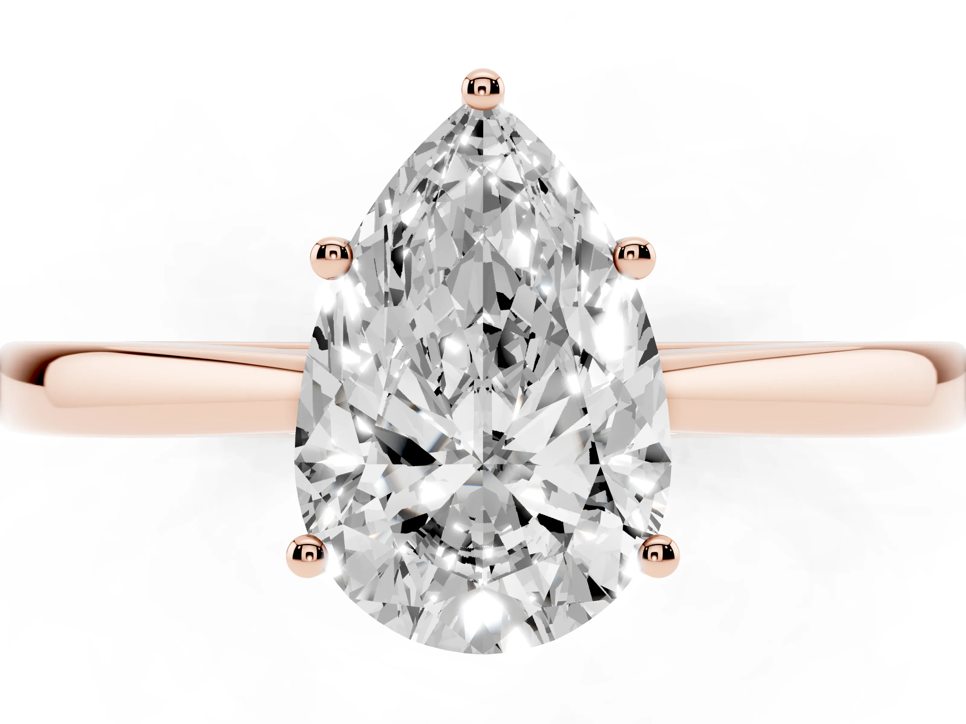 Pear Cut Diamond Solitaire Ring Set in Rose gold with Split Shank and Prong Setting