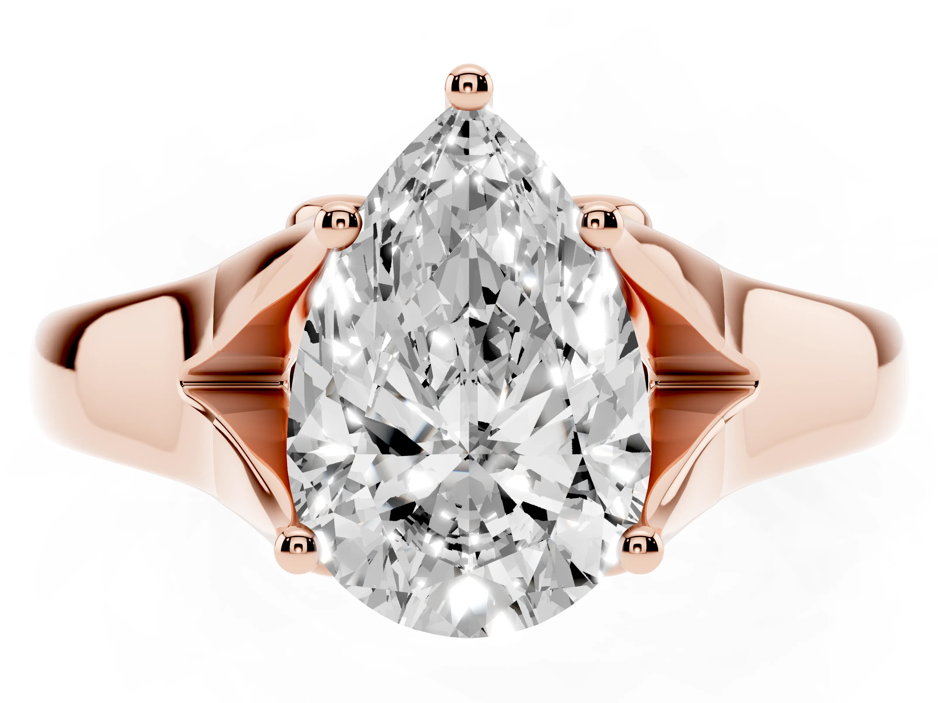 Pear Cut Diamond Solitaire Ring Set in Rose gold with Arched Cathedral Band and Prong Setting