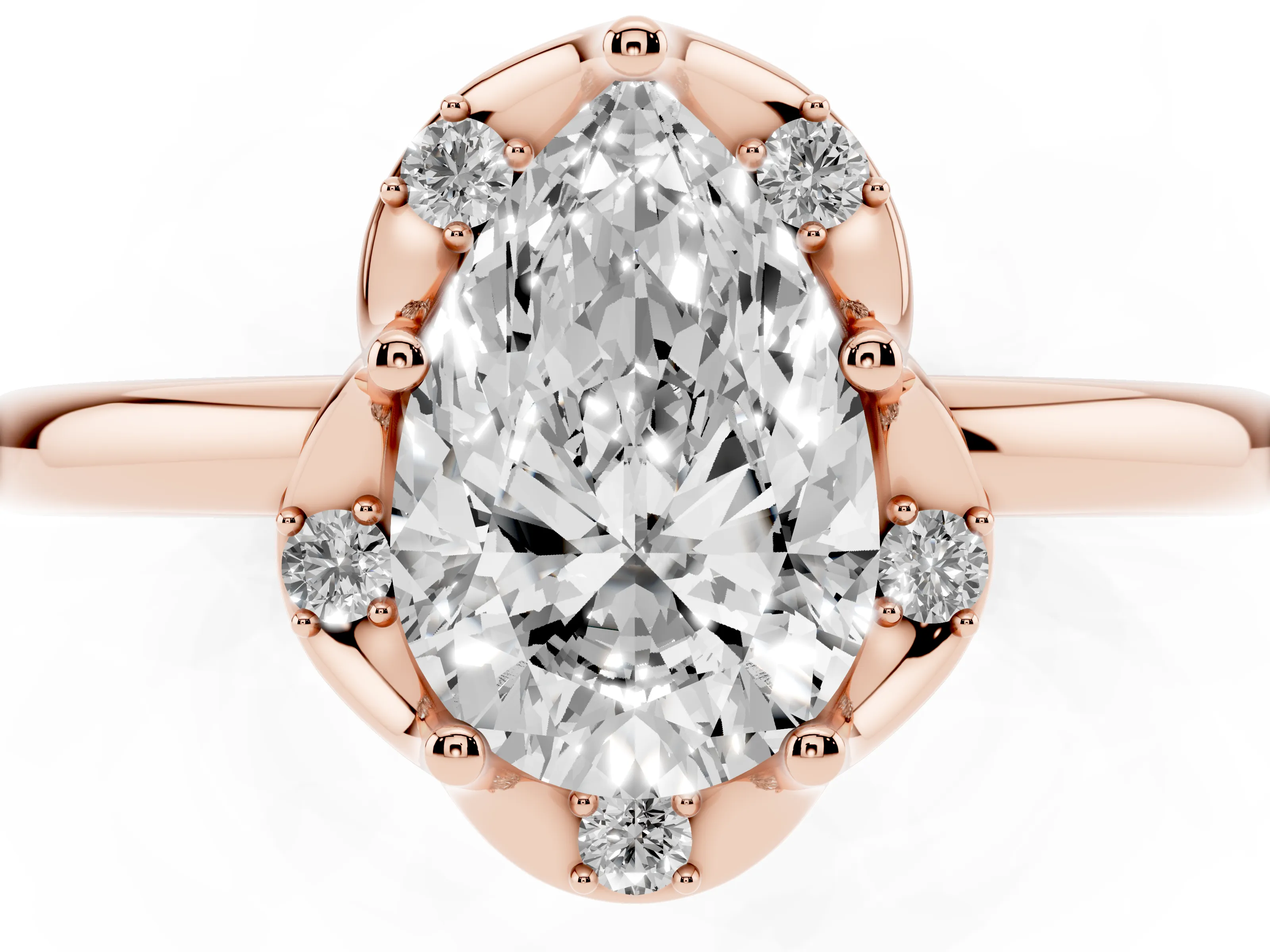 Pear Cut Diamond Round Cluster Halo Ring Set in Rose gold with Solitaire Band and Prong Setting
