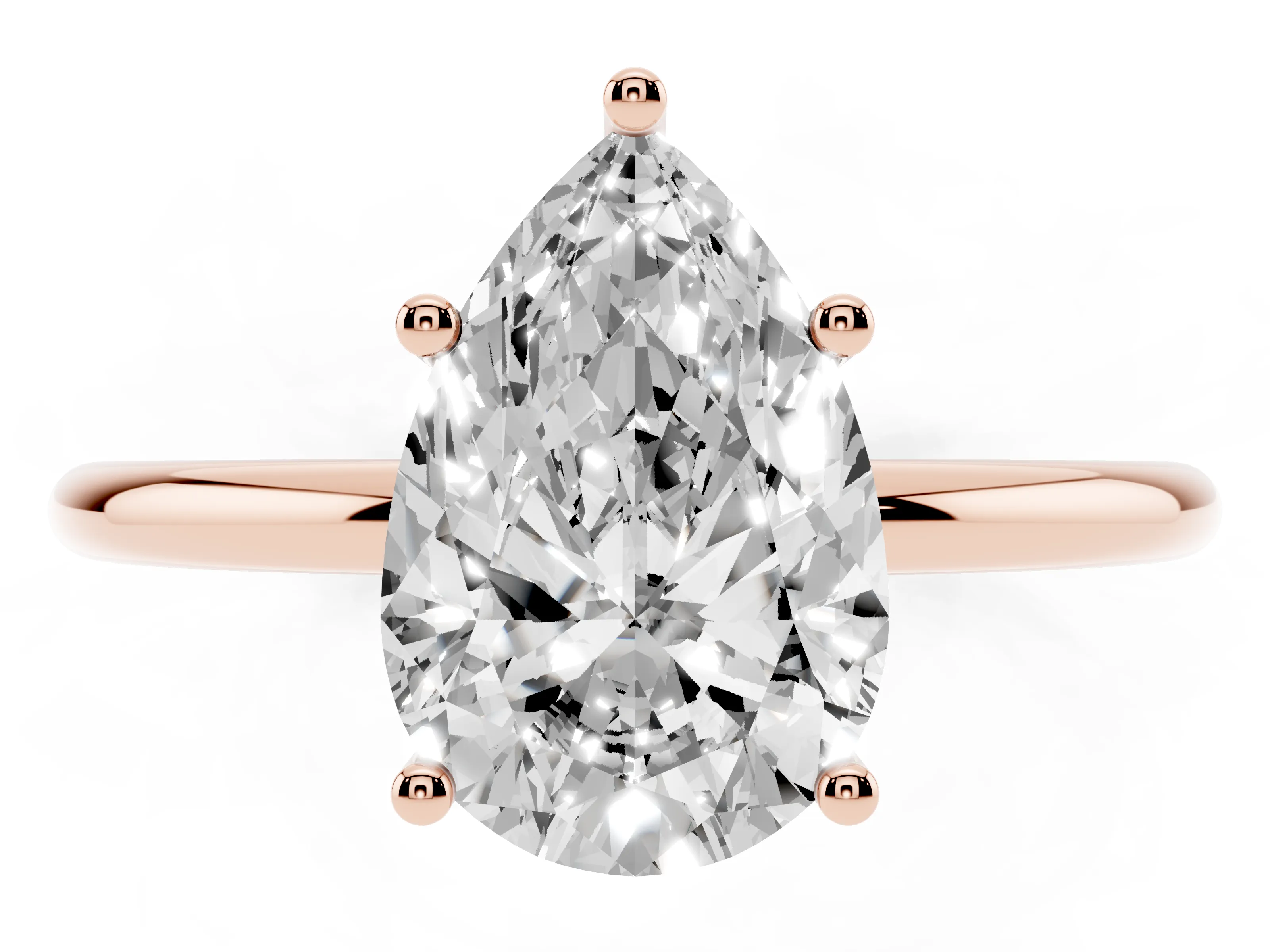 Pear Cut Diamond Solitaire Engagement Ring Set in Rose gold with Thin Band and Prong Setting