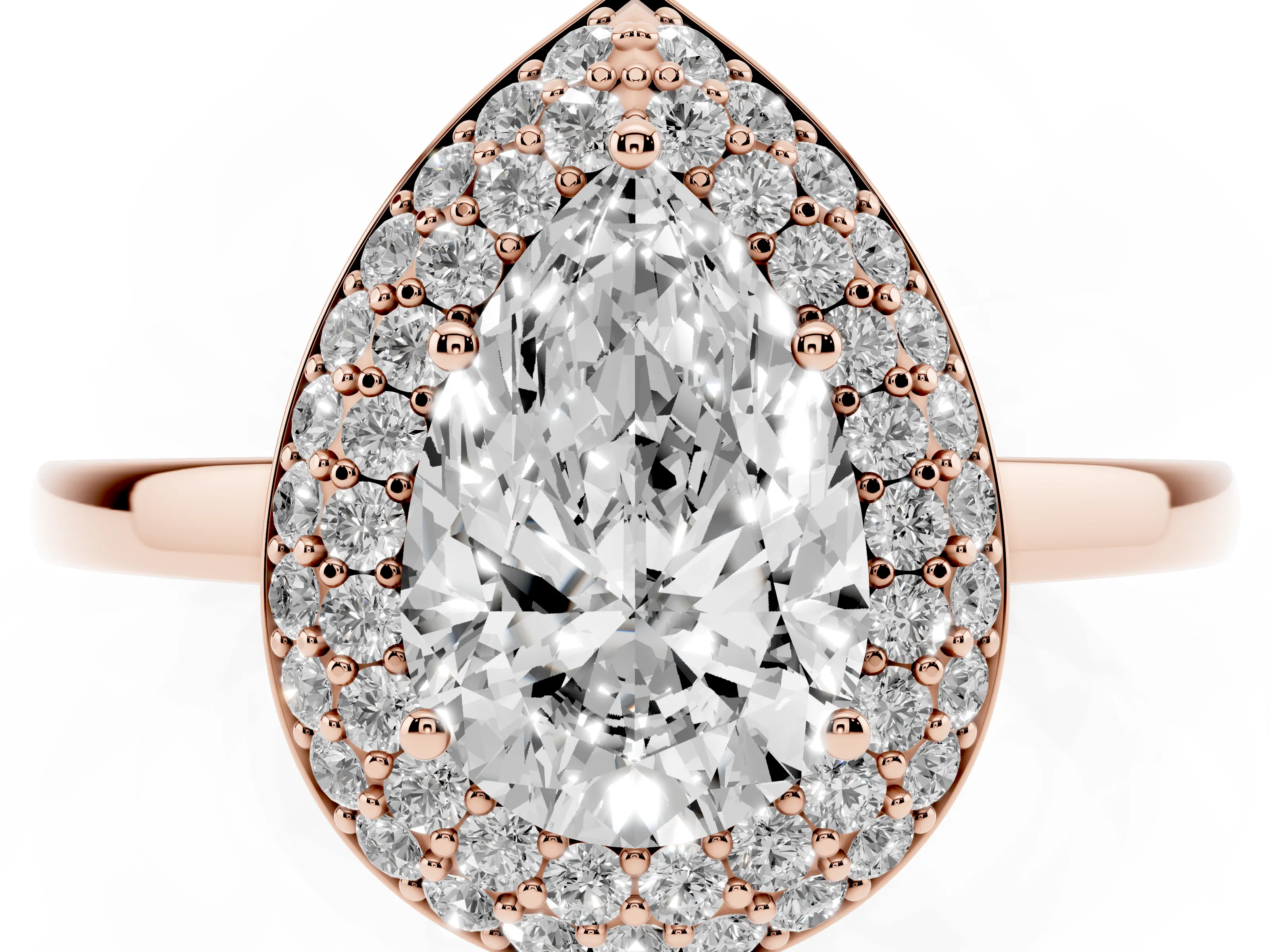 Pear Cut Diamond Halo Engagement Ring Set in Rose gold with Solitaire Band and Prong Setting