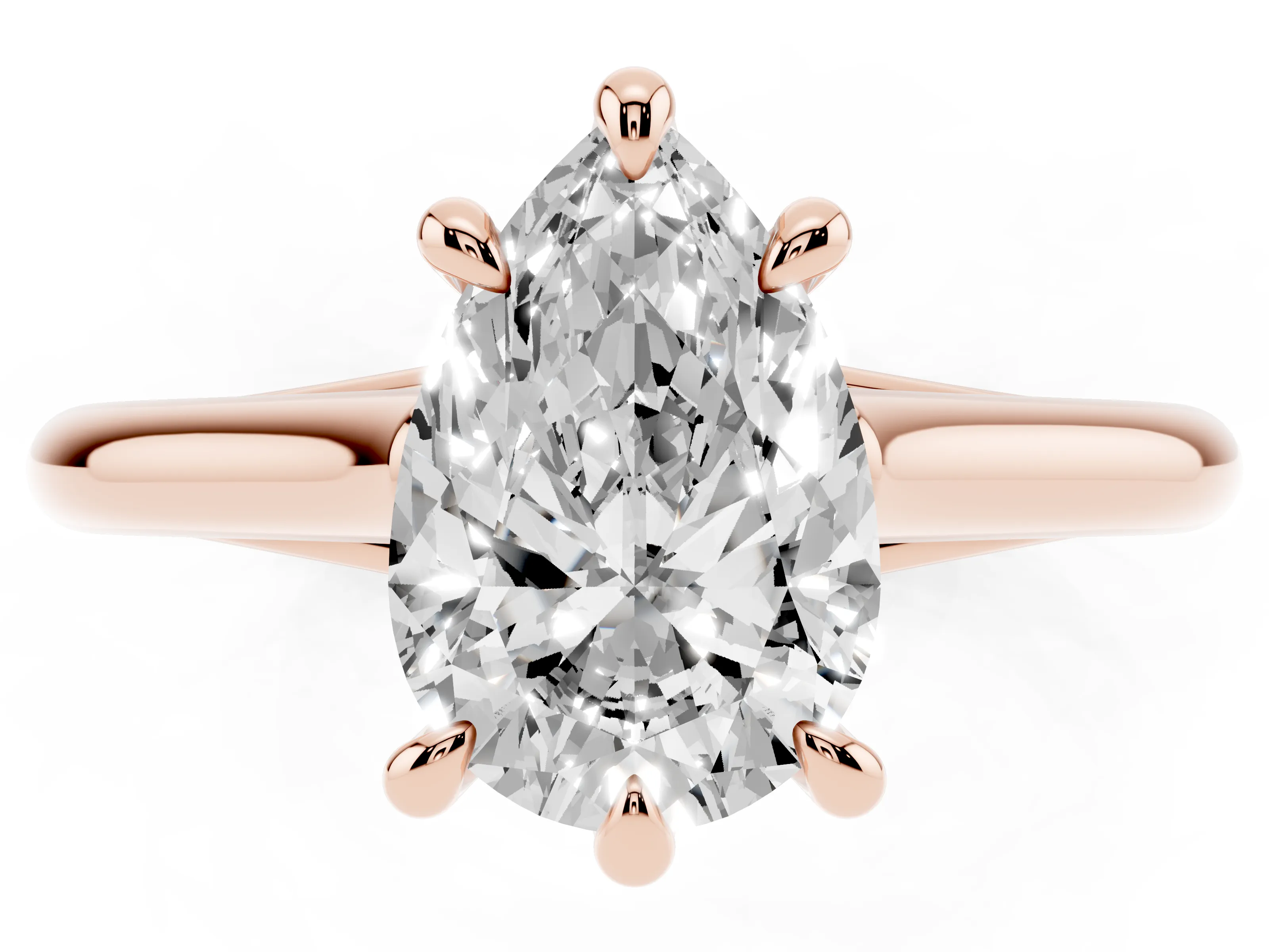 Pear Cut Diamond Solitaire Engagement Ring Set in Rose gold with Prong Setting and Plain Classic Band