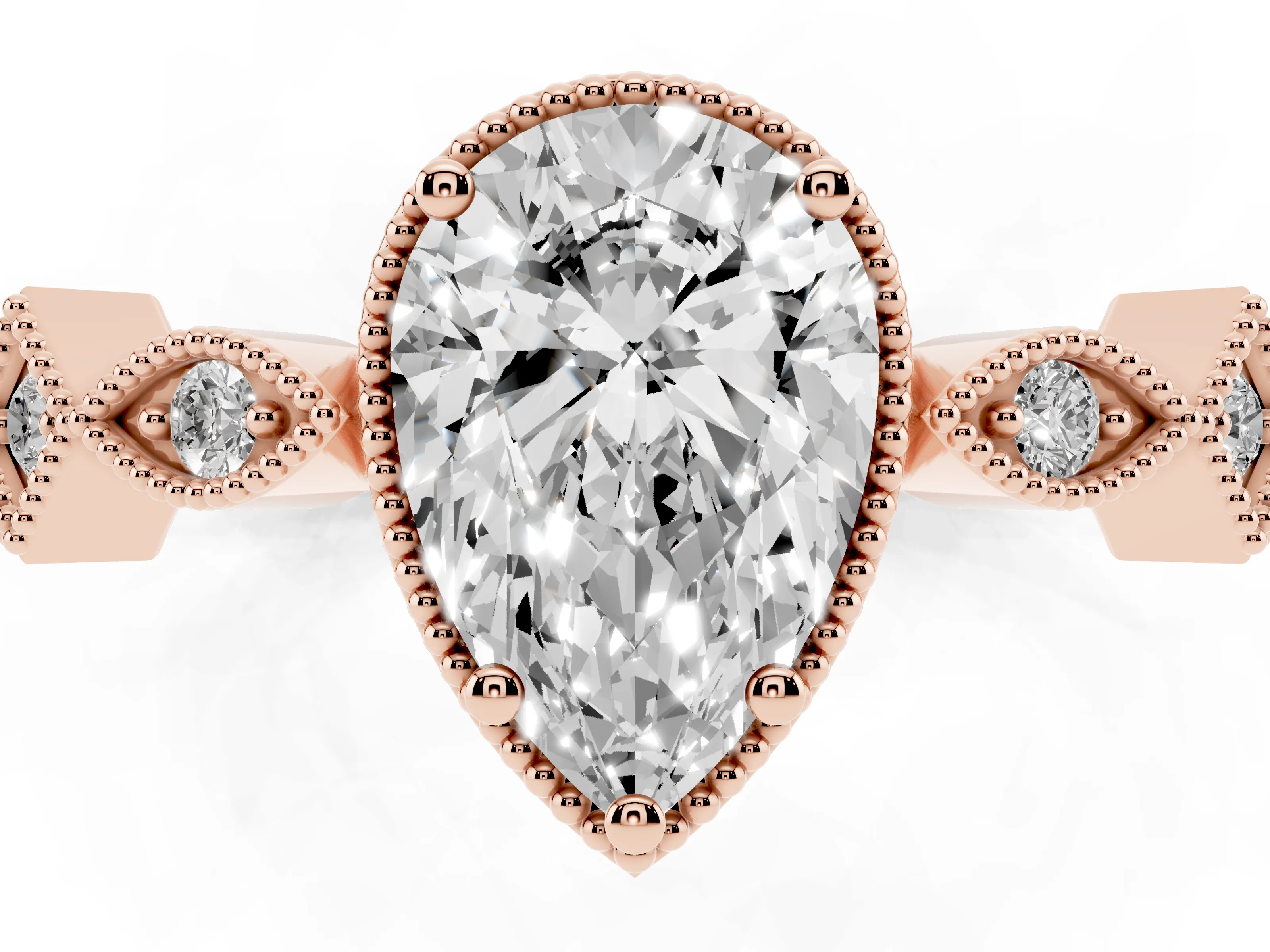 Pear Cut Diamond Milgrain Marquise Twist Band Ring Set in Rose gold with Prong Setting