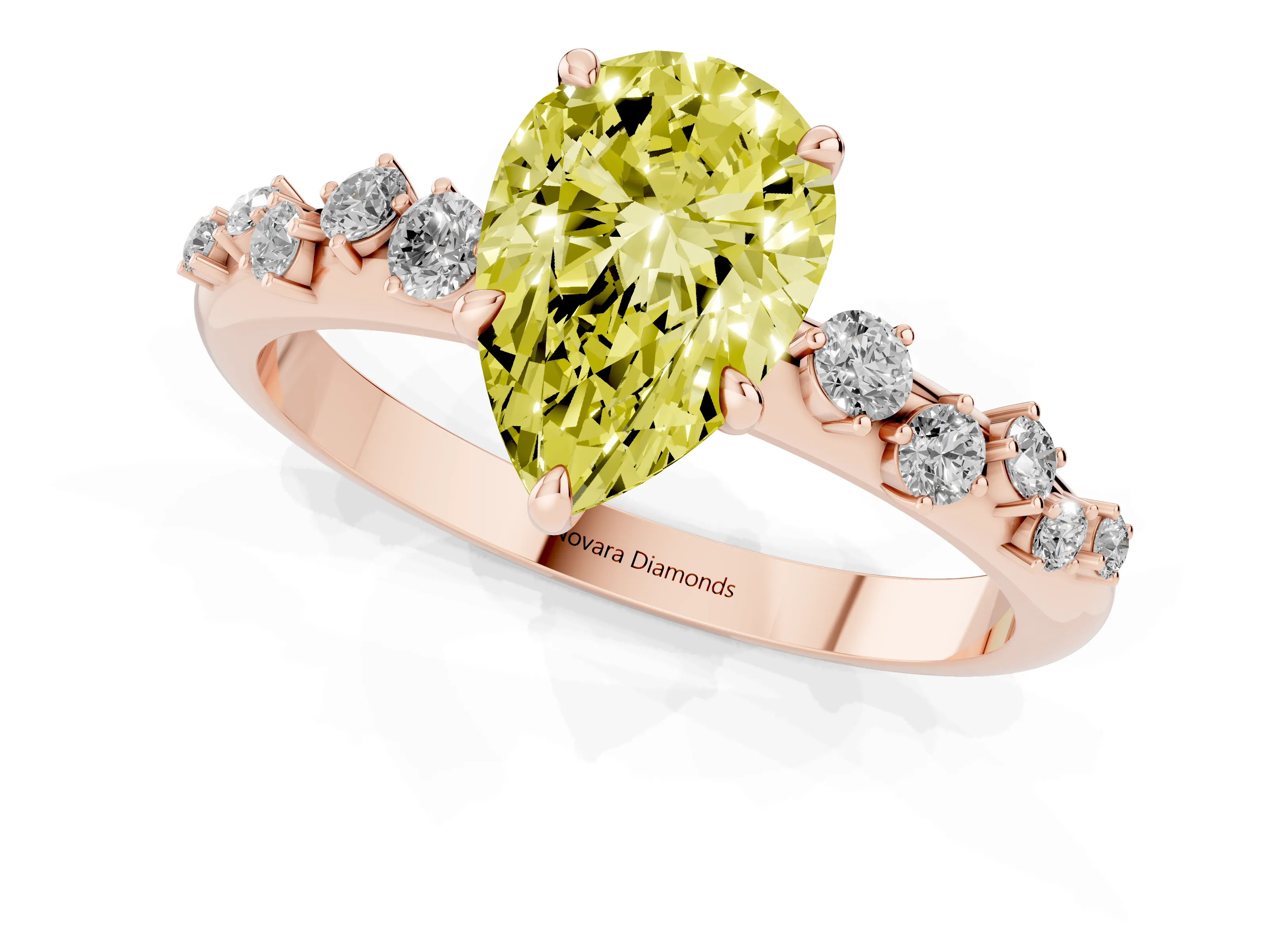 Fancy Yellow Pear Cut Diamond Cluster Solitaire Ring Set in Rose gold with Prong Setting
