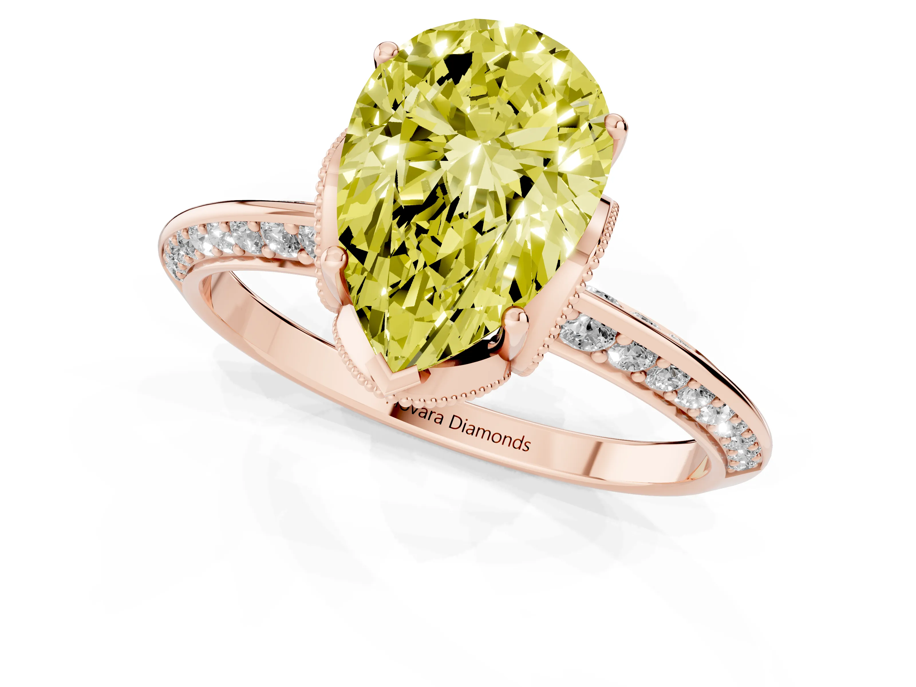 Pear-Shaped Hidden Halo Engagement Ring Setting for a Fancy Yellow Lab-Grown Diamond | Graduated Pavé | Rose Gold