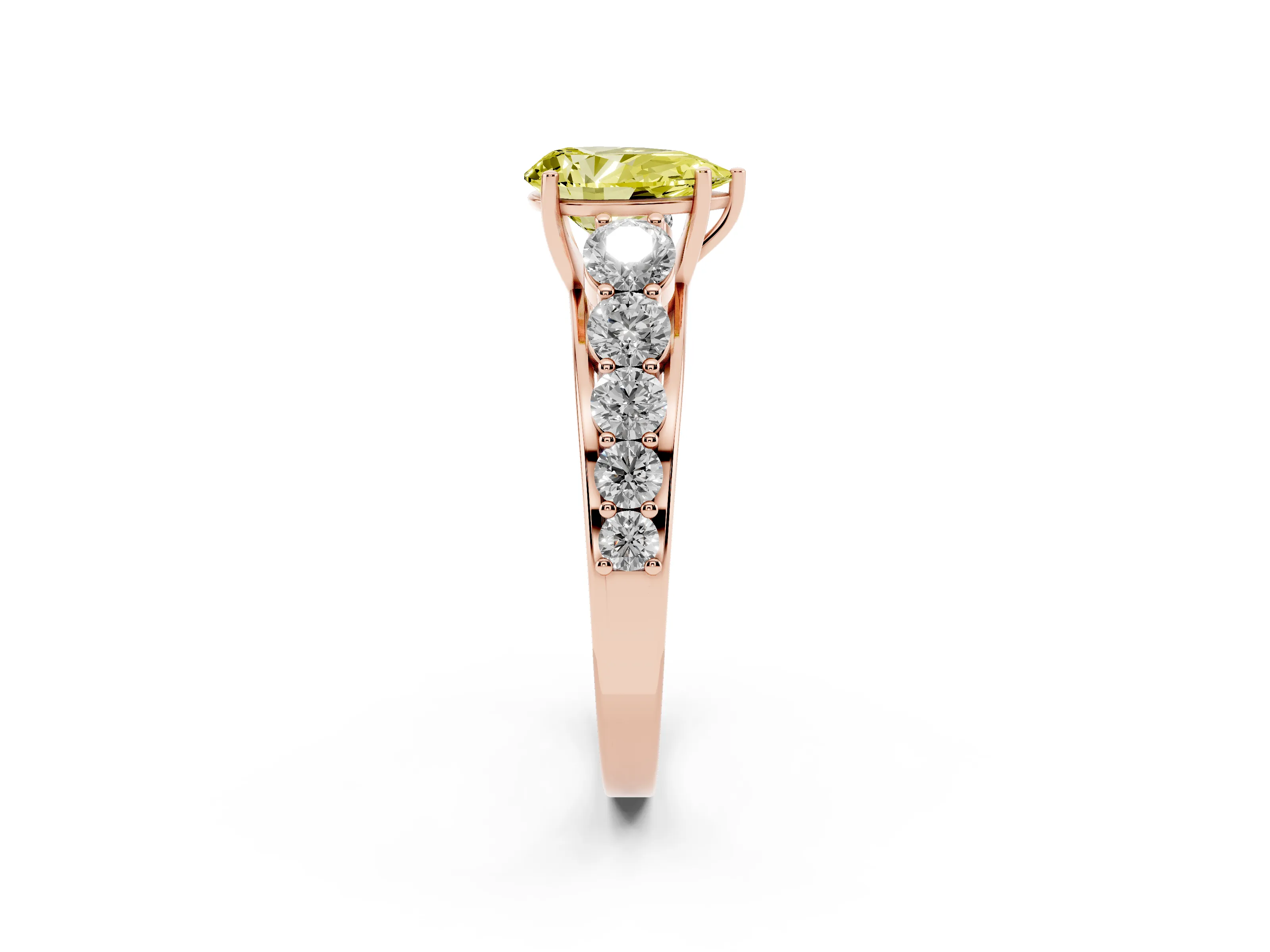 Fancy Yellow Pear Cut Diamond Solitaire Ring Set in Rose gold with Pavé-Set Band and Prong Setting