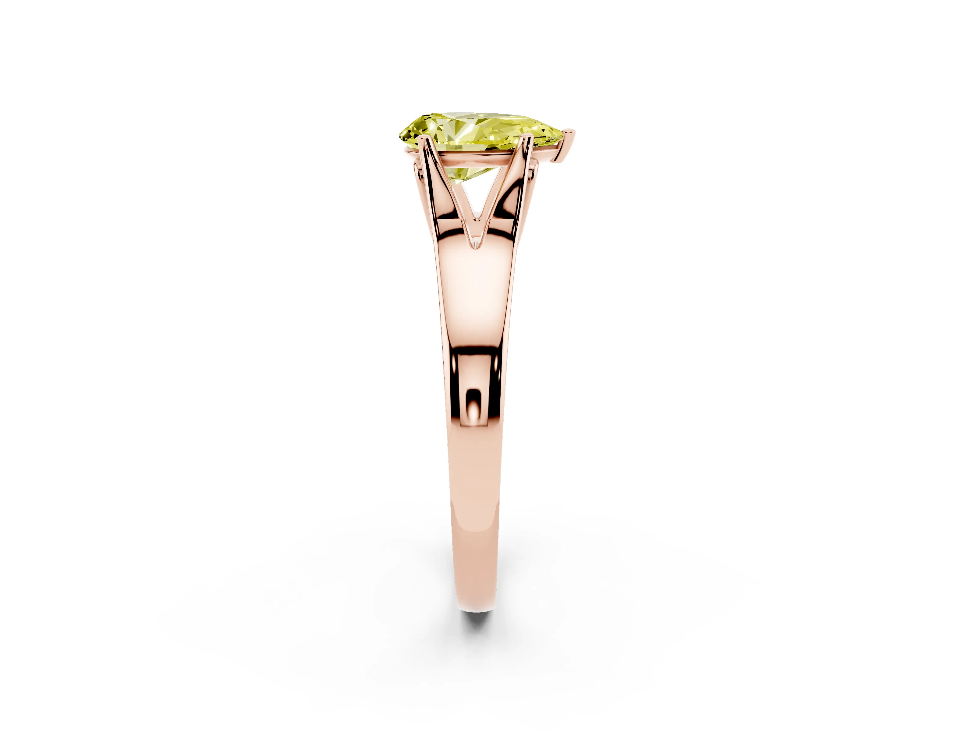 Fancy Yellow Pear Cut Diamond Solitaire Ring Set in Rose gold with Arched Cathedral Band and Prong Setting