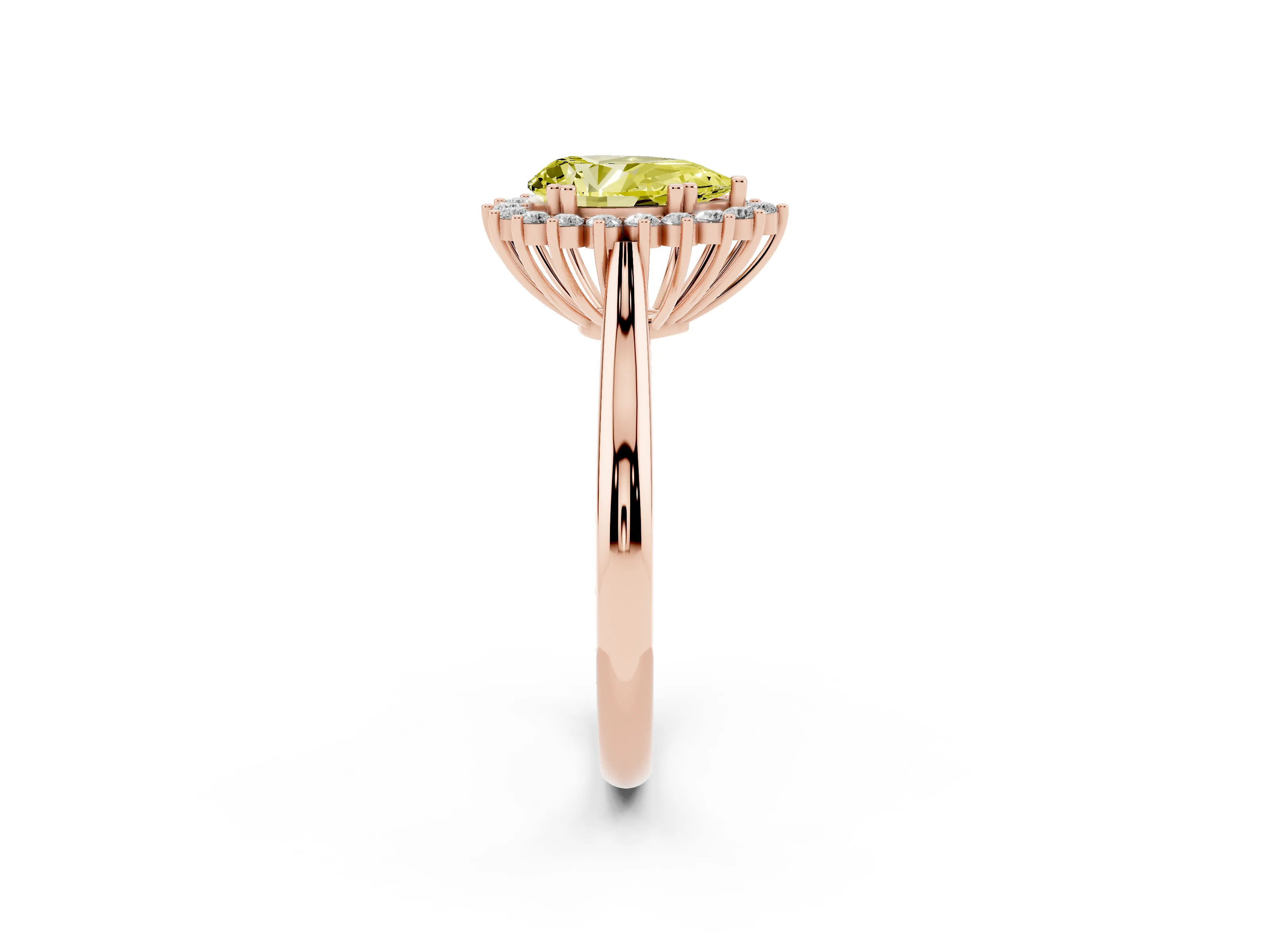 Fancy Yellow Pear Cut Diamond Halo Ring Set in Rose gold with Plain Solitaire Band and Prong Setting