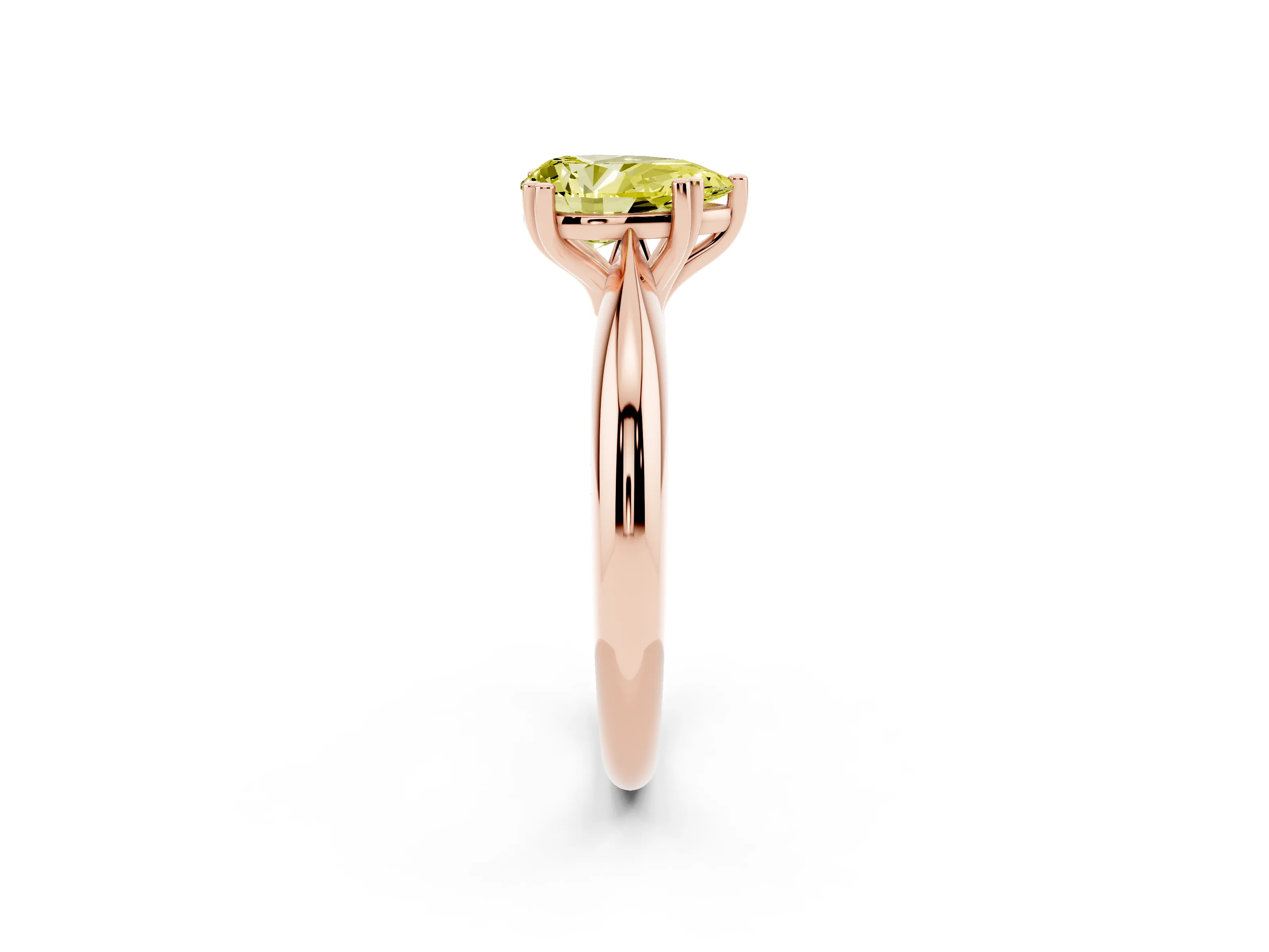Fancy Yellow Pear Cut Diamond Solitaire Engagement Ring Set in Rose gold with Tapered Band and Prong Setting