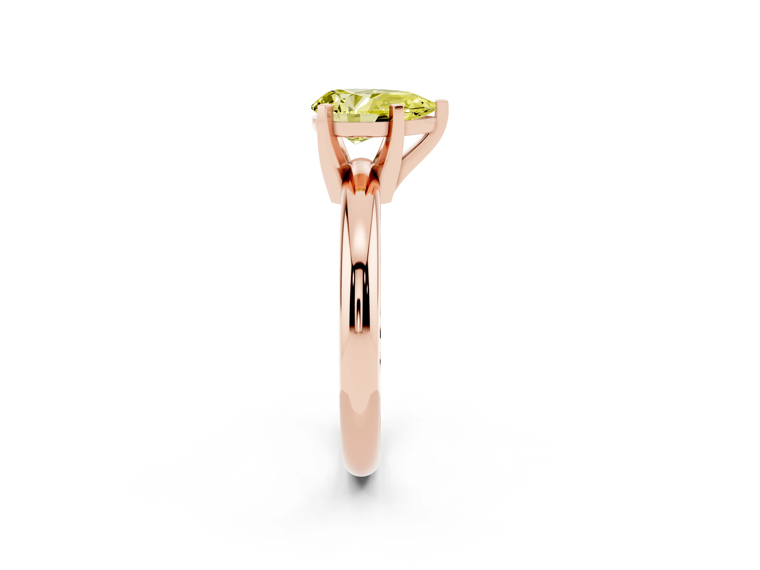 Fancy Yellow Pear Cut Diamond Solitaire Engagement Ring Set in Rose gold with Round Band and Prong Setting