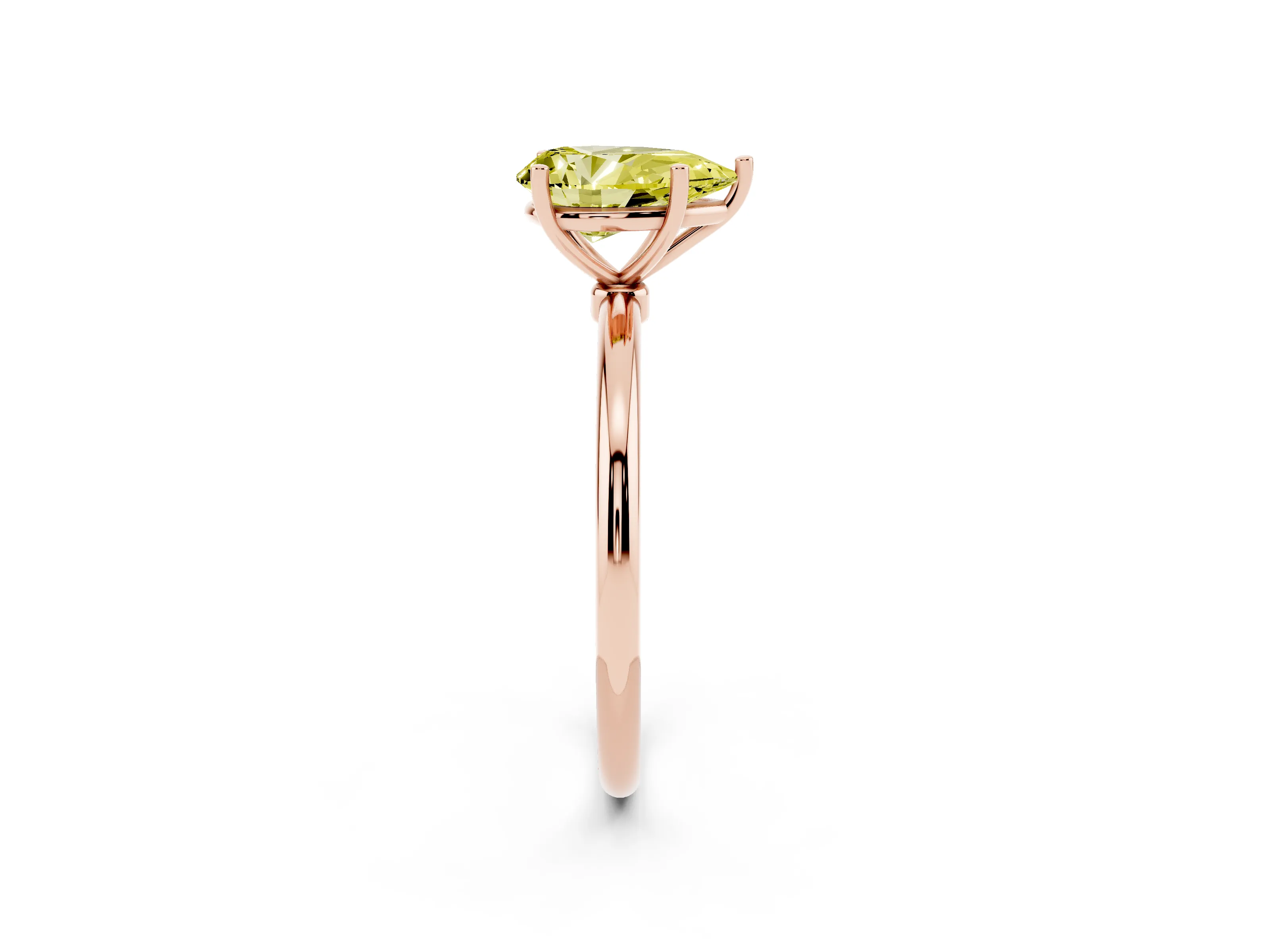 Fancy Yellow Pear Cut Diamond Solitaire Engagement Ring Set in Rose gold with Thin Band and Prong Setting