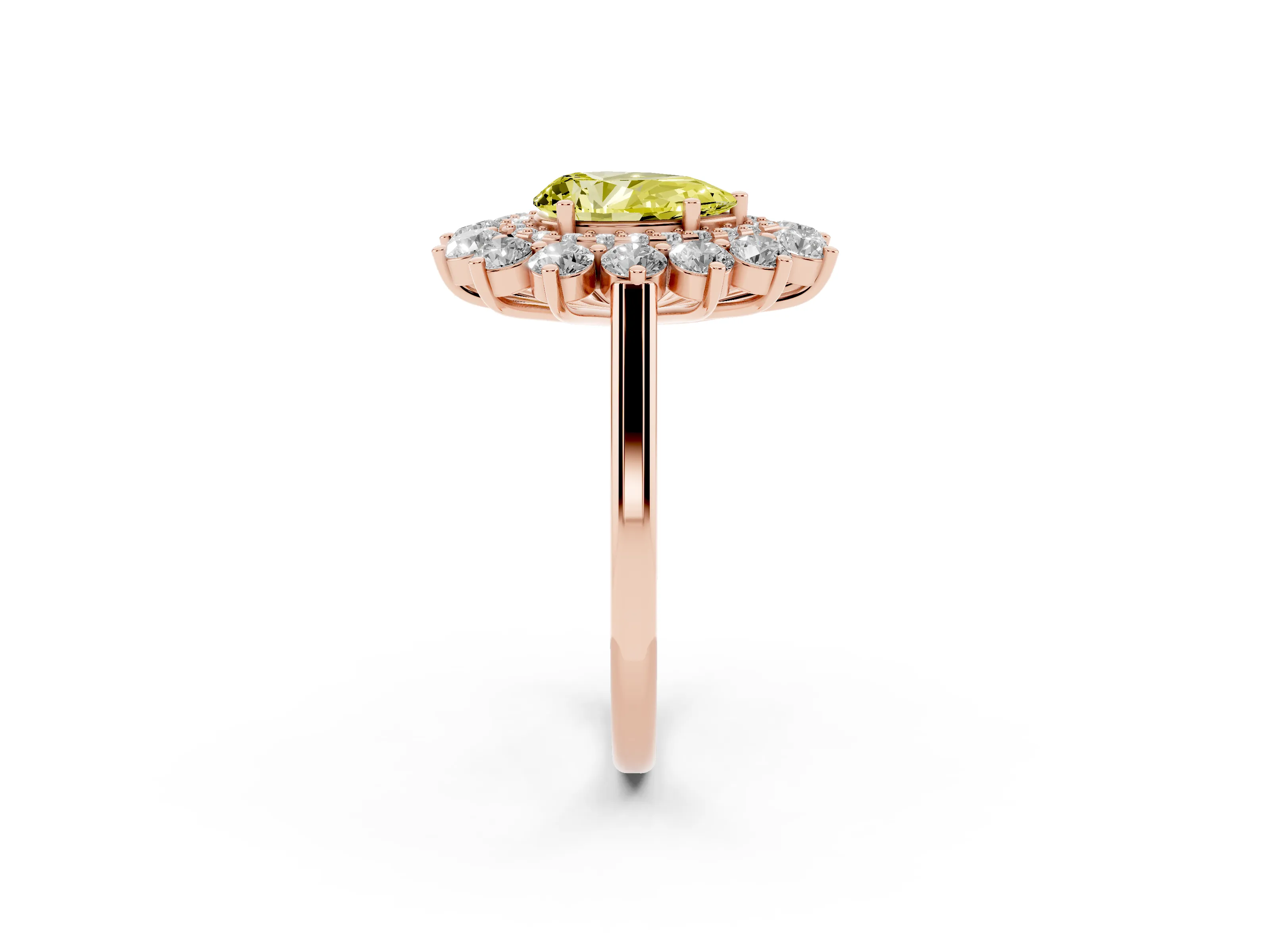 Fancy Yellow Pear Cut Diamond Floral Double Halo Ring Set in Rose gold with Round Petals