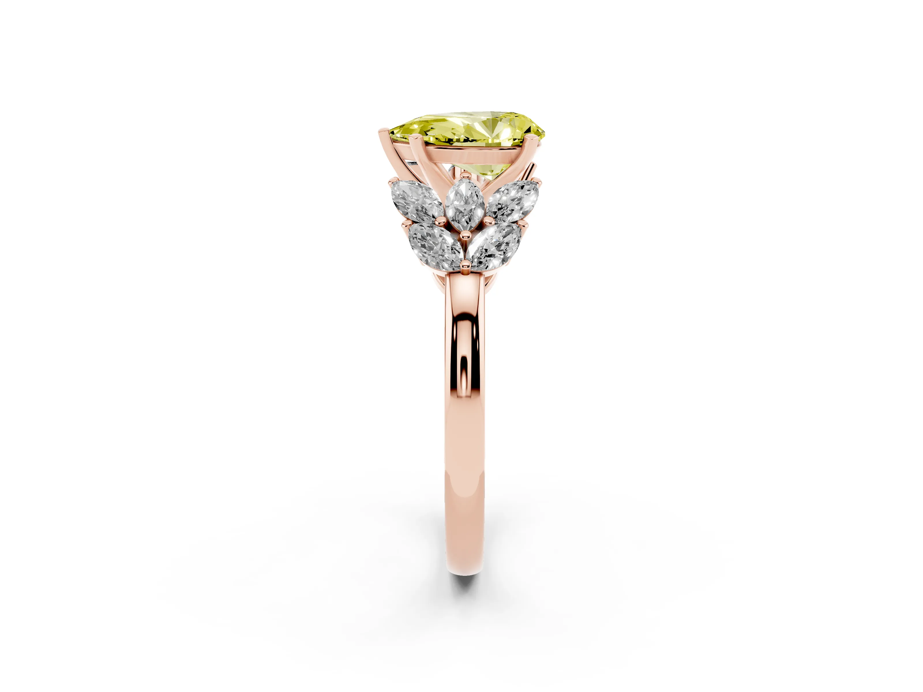 Fancy Yellow Pear Cut Diamond Cluster Leaf Design Ring Set in Rose gold with Prong Setting