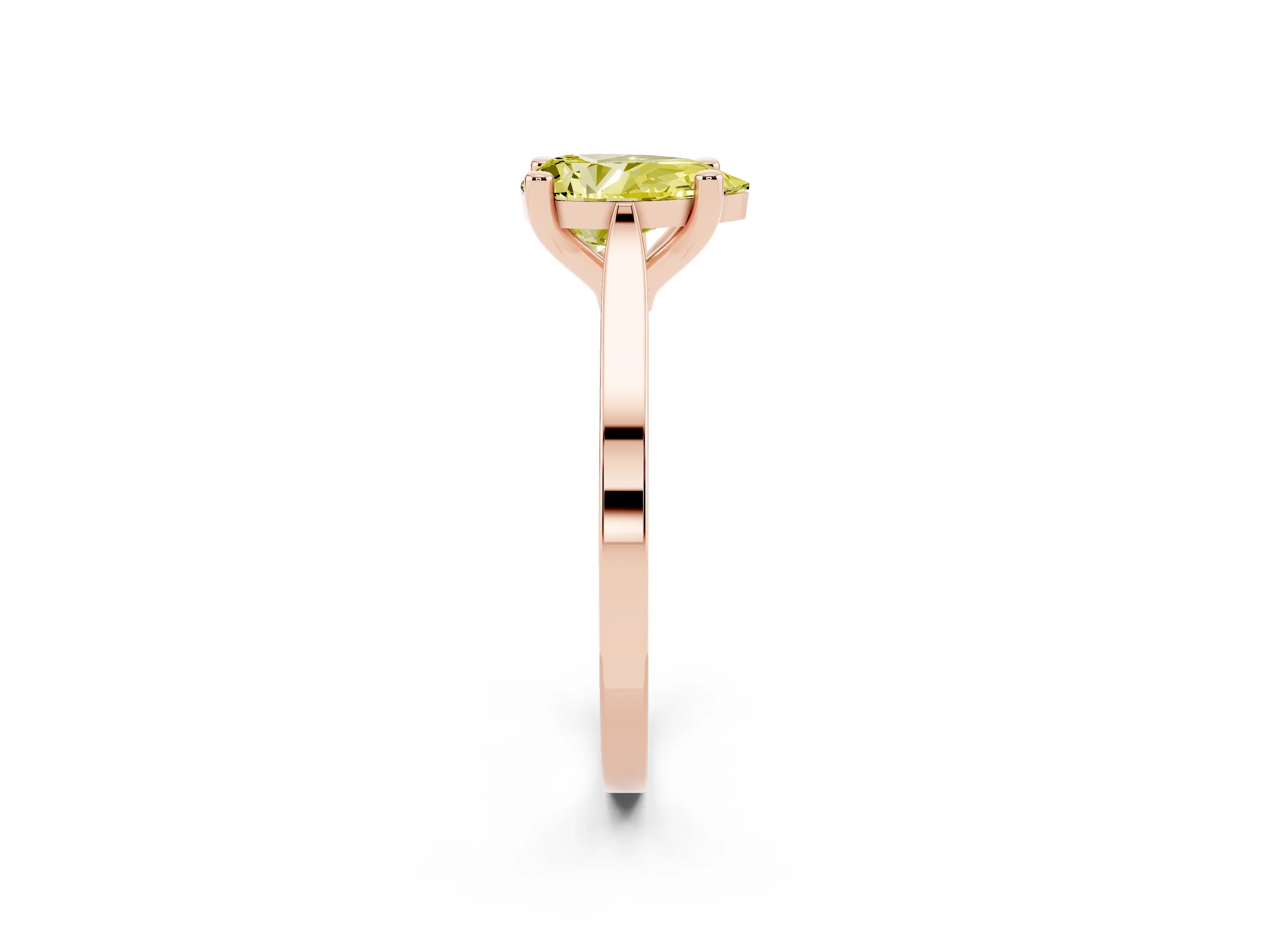 Fancy Yellow Pear Cut Diamond Solitaire Ring Set in Rose gold with Prong Setting and Tapered Band