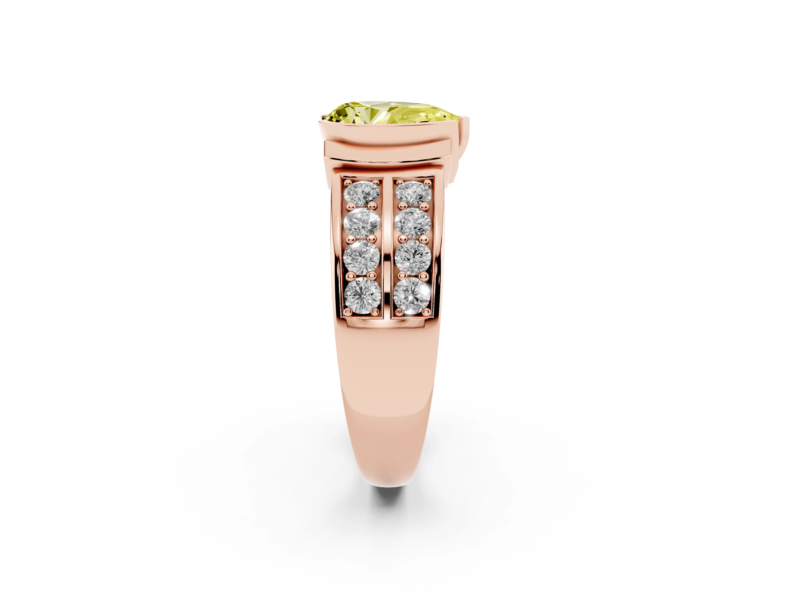 Fancy Yellow Pear Cut Diamond Wide Channel Set Band Ring Set in Rose gold with Bezel Setting